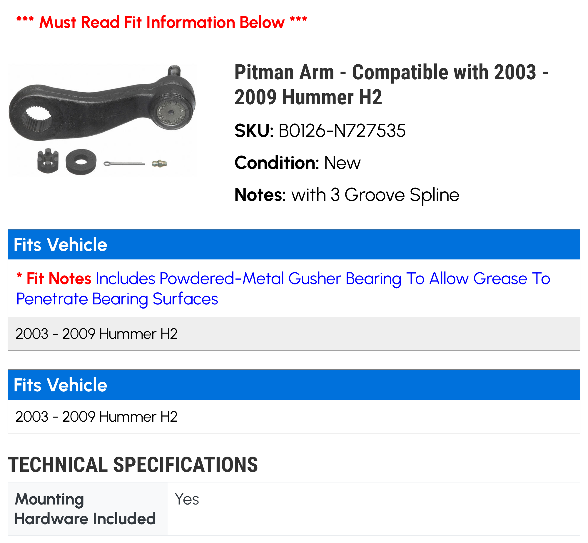 Pitman Arm - Compatible with 2003 - 2009 Hummer H2 2004 2005 2006 2007 2008