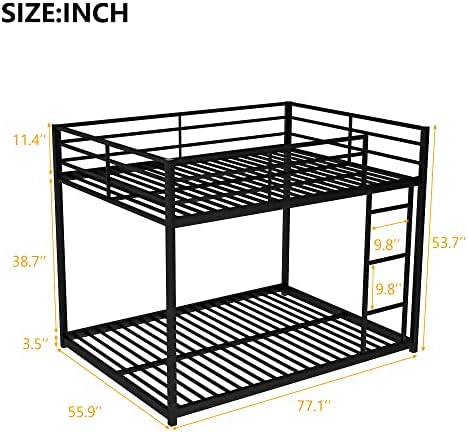 HBBOOMLIFE Full Over Full Bunk Bed  Low Bunk Bed with Ladder Sturdy Metal Frame Full Over Full bunk Bed with Safety Rails  Modern Style bunk beds for Bedroom  Dorm  Boys  Girls  Adults Si