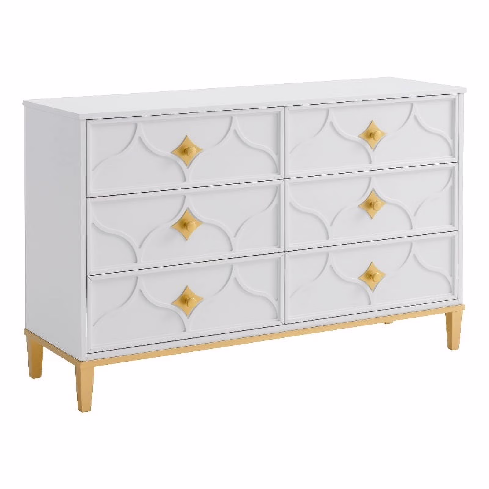 Martin Svensson Home Emma 6 Drawer White and Gold Dresser