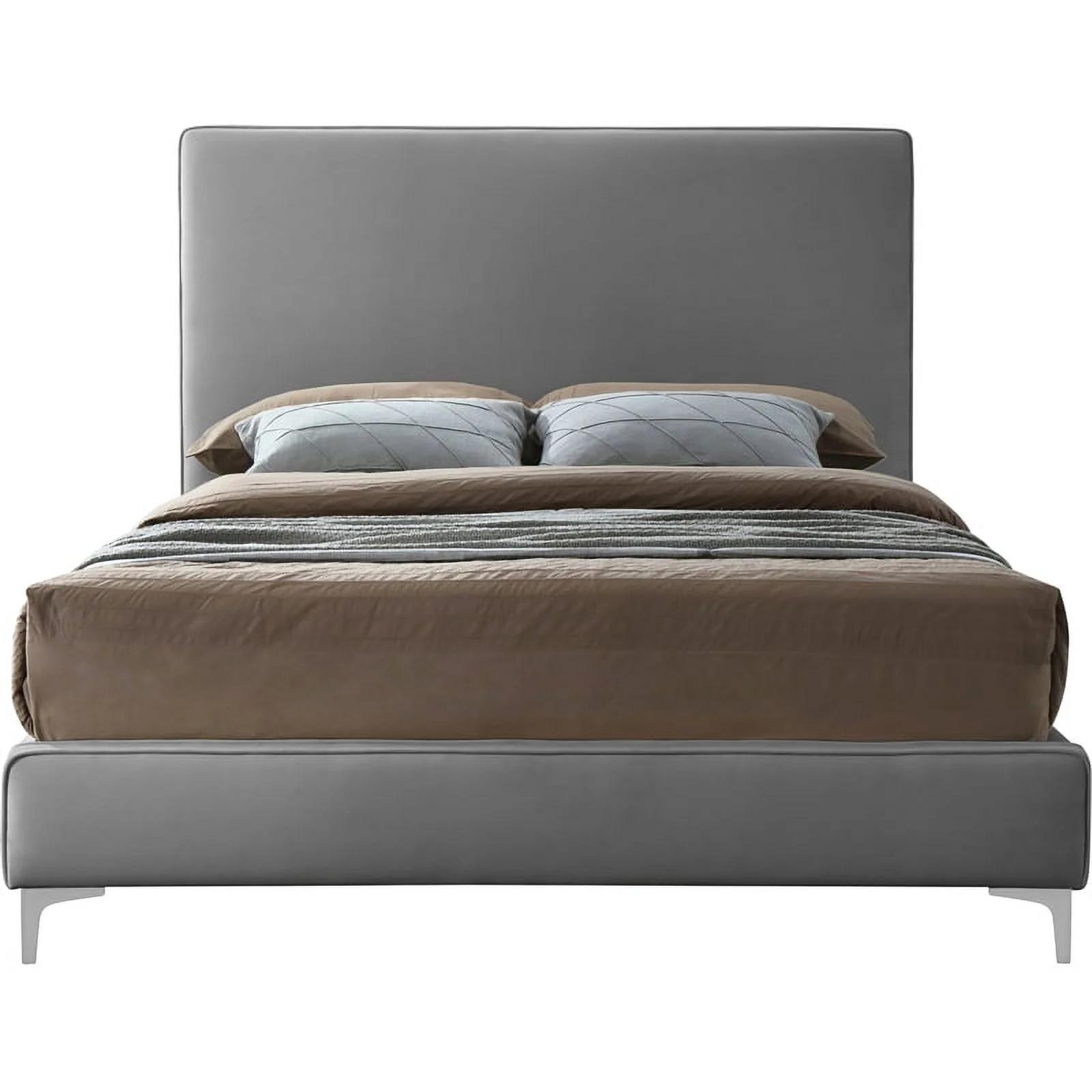 Meridian Furniture Geri Gray Velvet Queen Bed with Gold and Chrome Legs Included