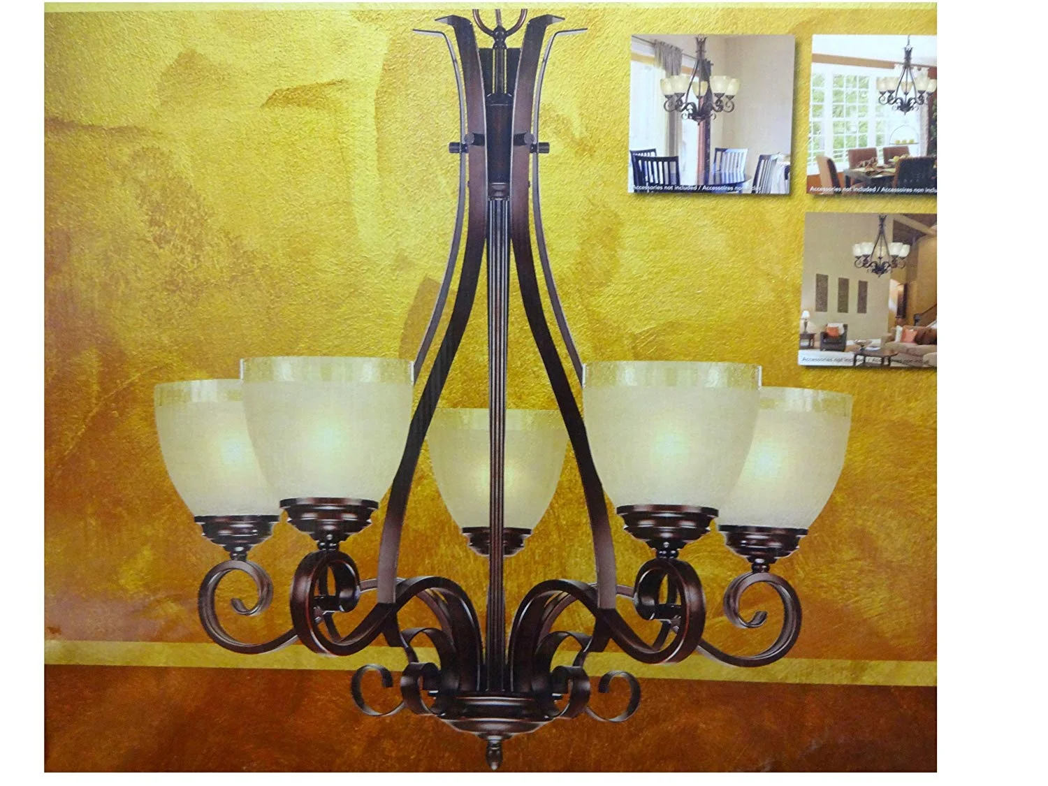 Design Solutions Chandelier 5 Light Amber Crackle Glass