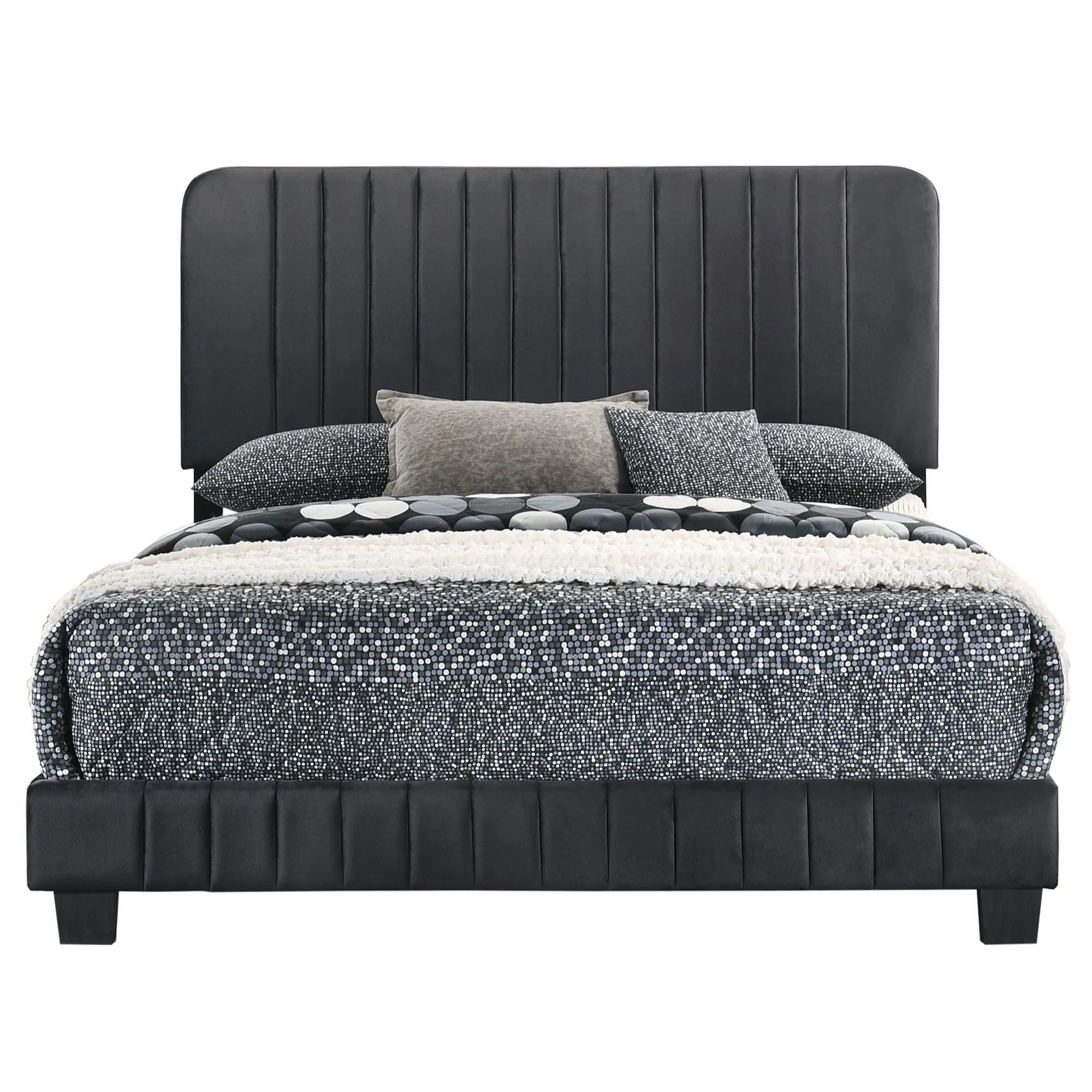 Passion Furniture  Lodi Velvet Upholstered Channel Tufted Panel Bed, Black - King Size