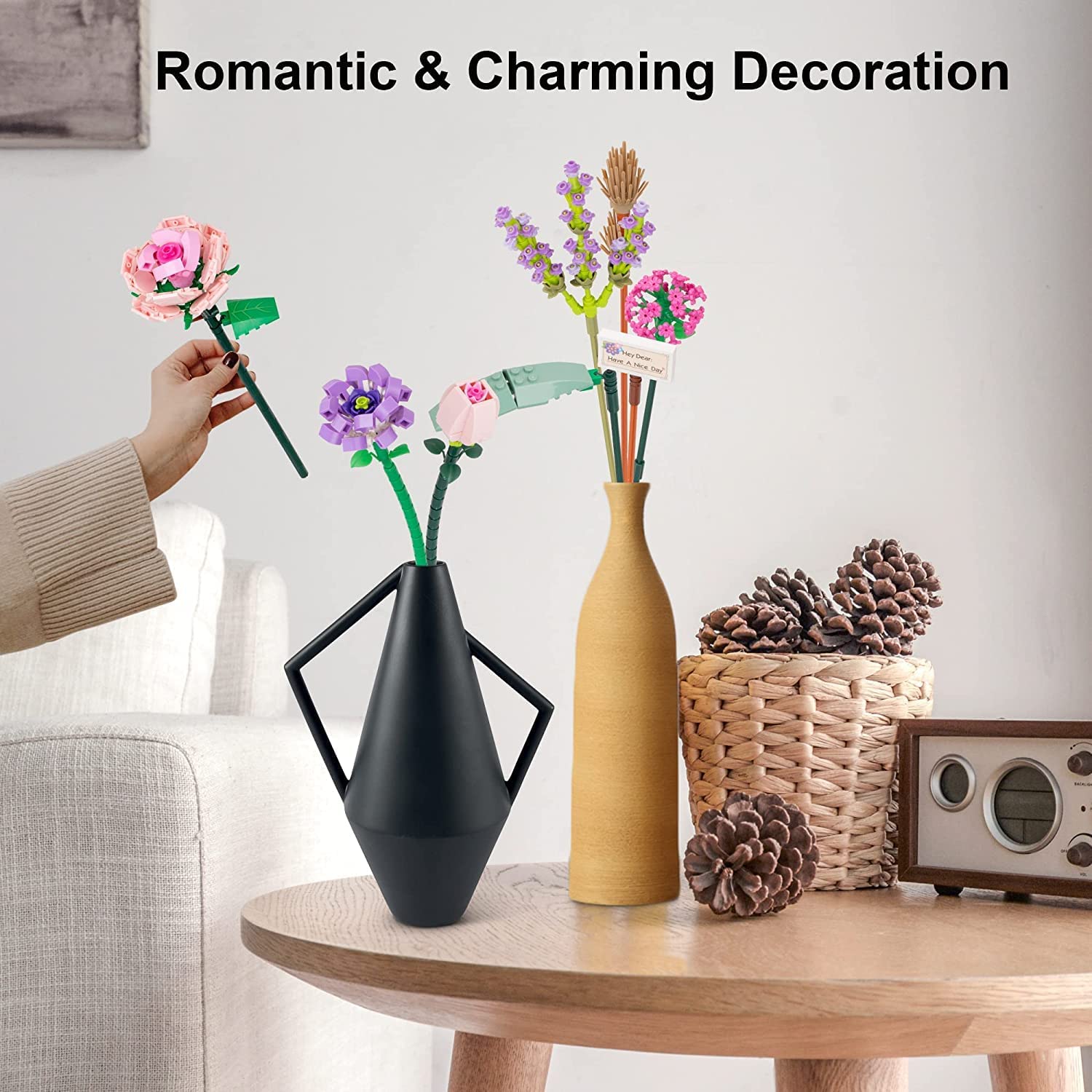 Cumbed Cumbed Flowers Building Blocks,547 PCS Flower Bouquet Building Kit,Mini Rose Artificial Flowers Building Blocks