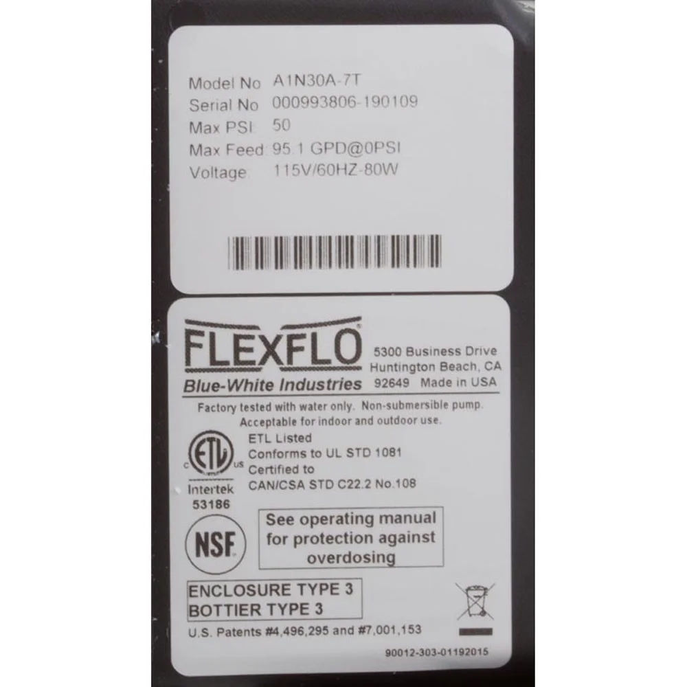 Pump, Peristaltic, Blue White Flexflo A-100NA, 115v,95.1 GPD