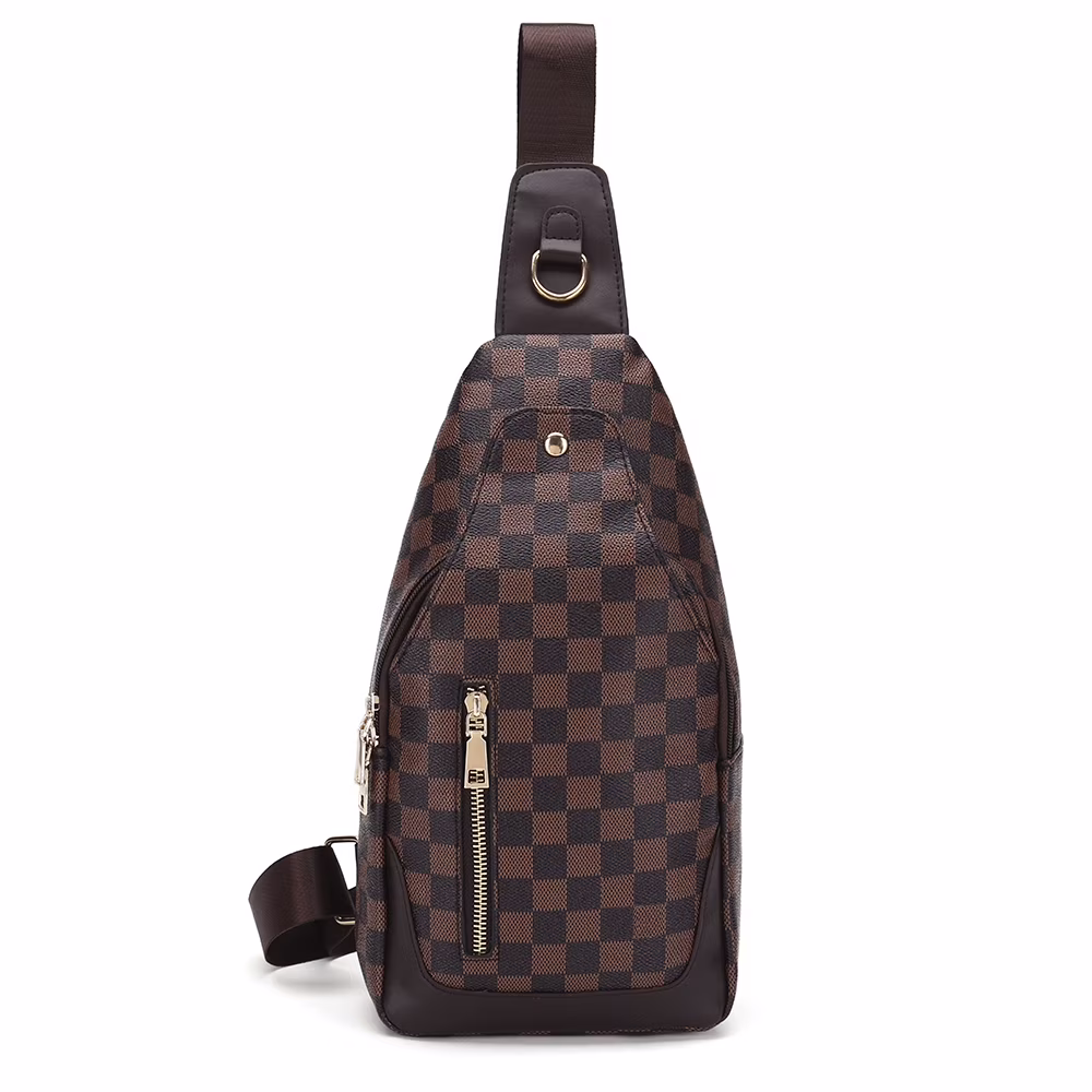 ZINTVVD Checkered Men Travel Shoulder Bag pouch Pocket Messerage Tote -Brown Checkered