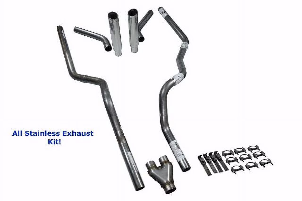 All-Stainless Dual Exhaust Kit Ford F-150 98-03 Y Pipe Corner Rolled Tip