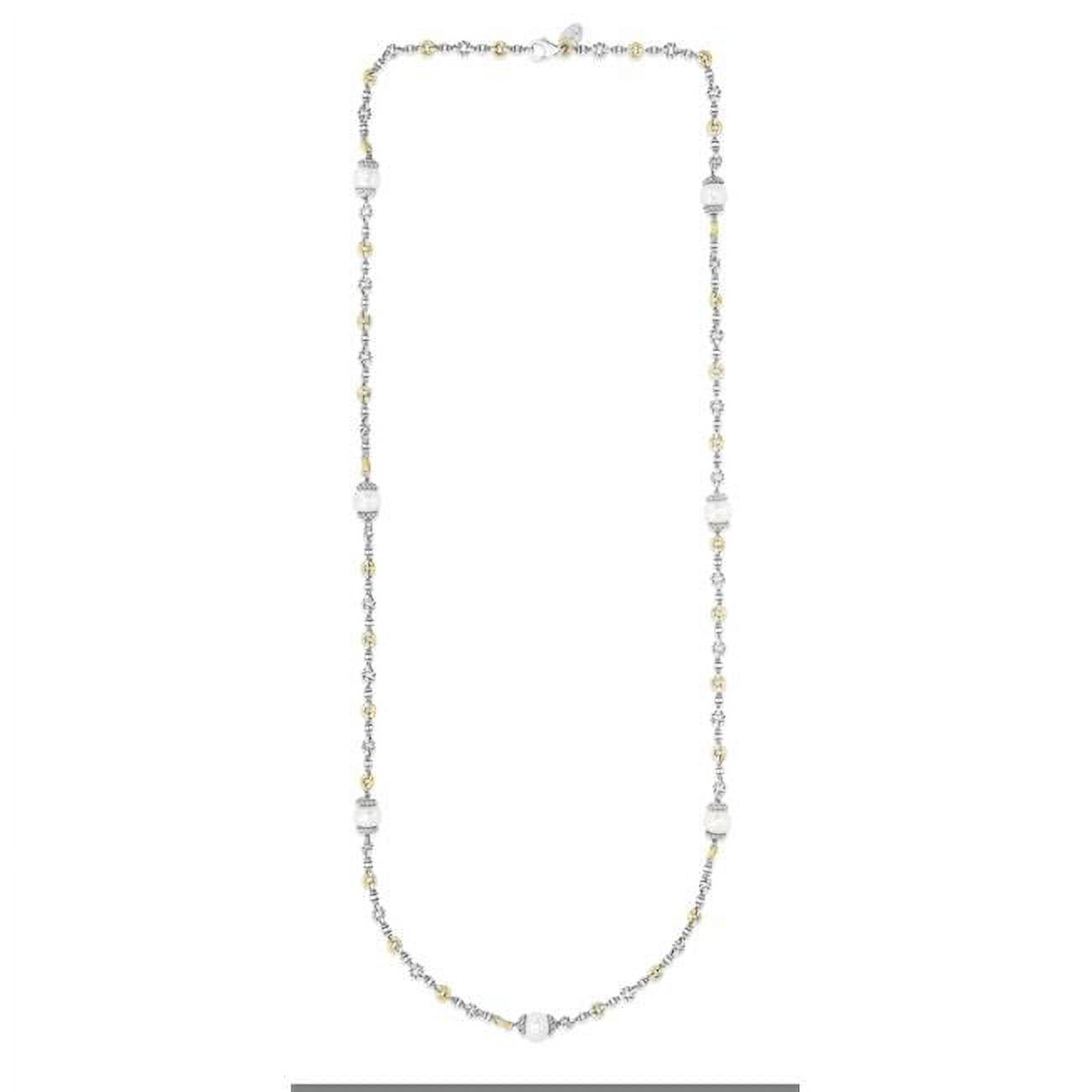 30 in. 18K Silver Yellow Oxidized Polished Italian Cable Necklace with 7 mm Ball White Pearl