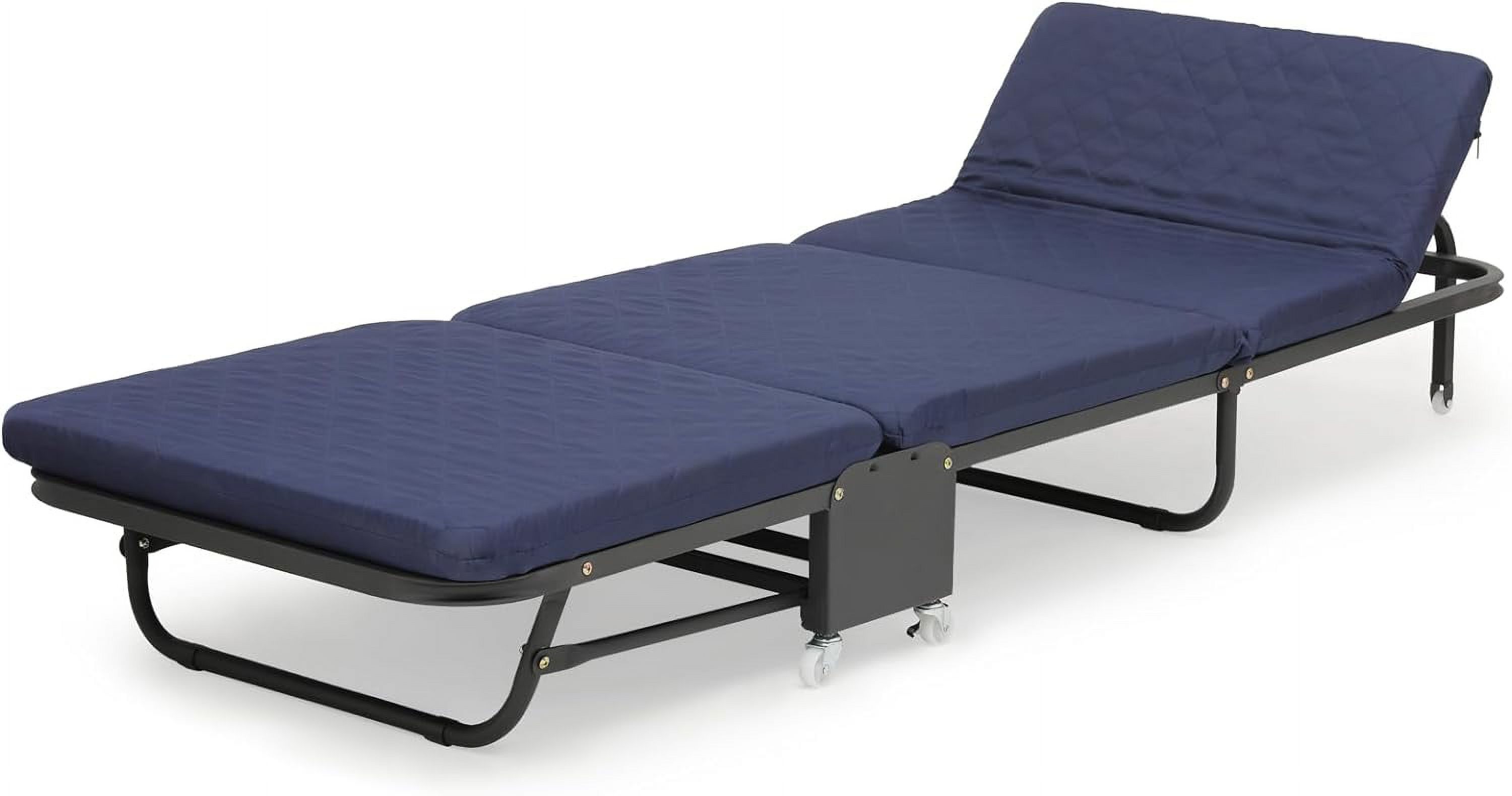 Folding Bed With Mattress, Rollaway Day Bed Cot Size For Adults W/Adjustable 6 Position, Portable Foldable Guest Bed For Home, Steady Frame With Max 660Lbs Load, Easy Storage, Navy Blue