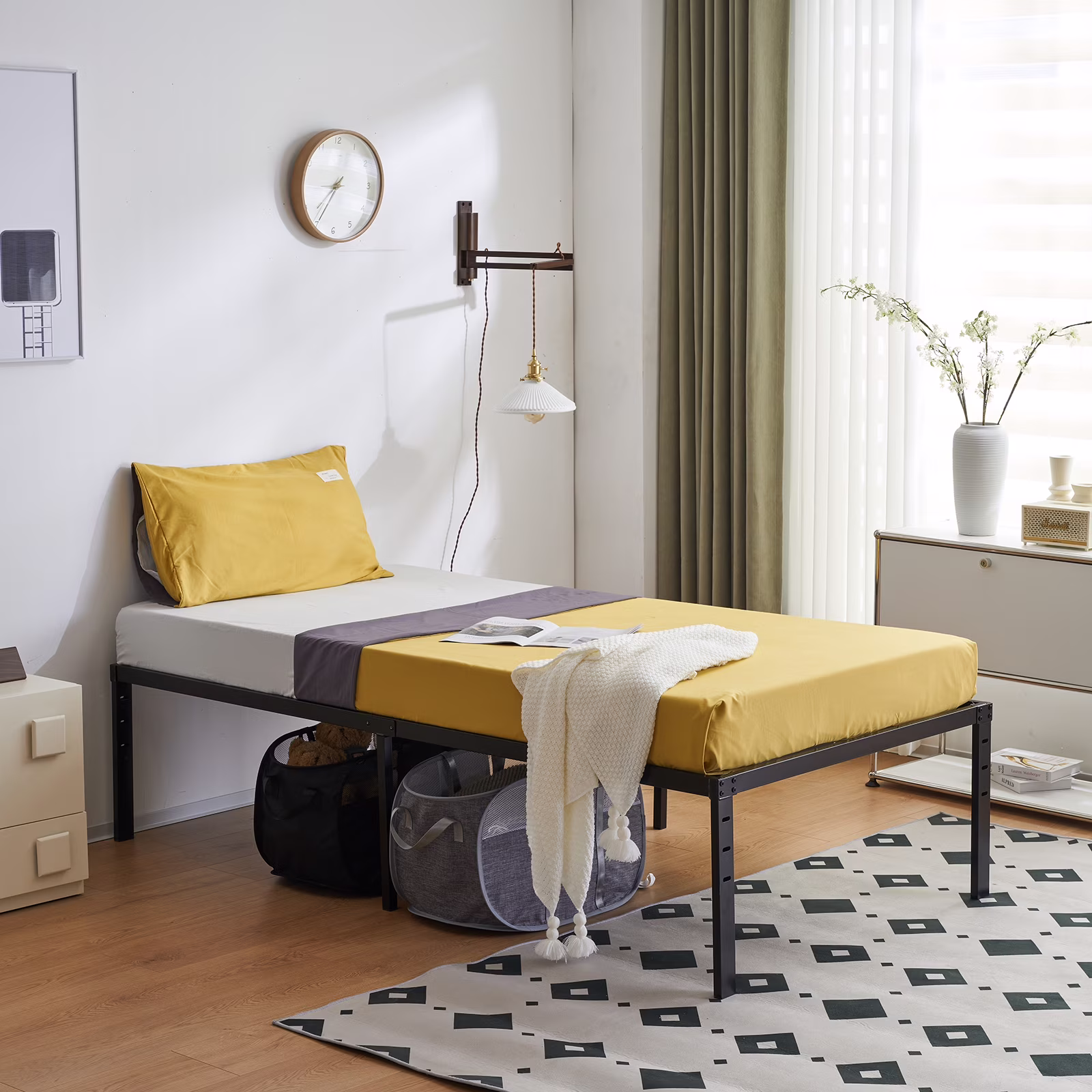 18 Inch Metal Platform Bed Frame / Mattress Foundation with Steel Slat Support / No Box Spring Needed / Easy Assembly, Twin