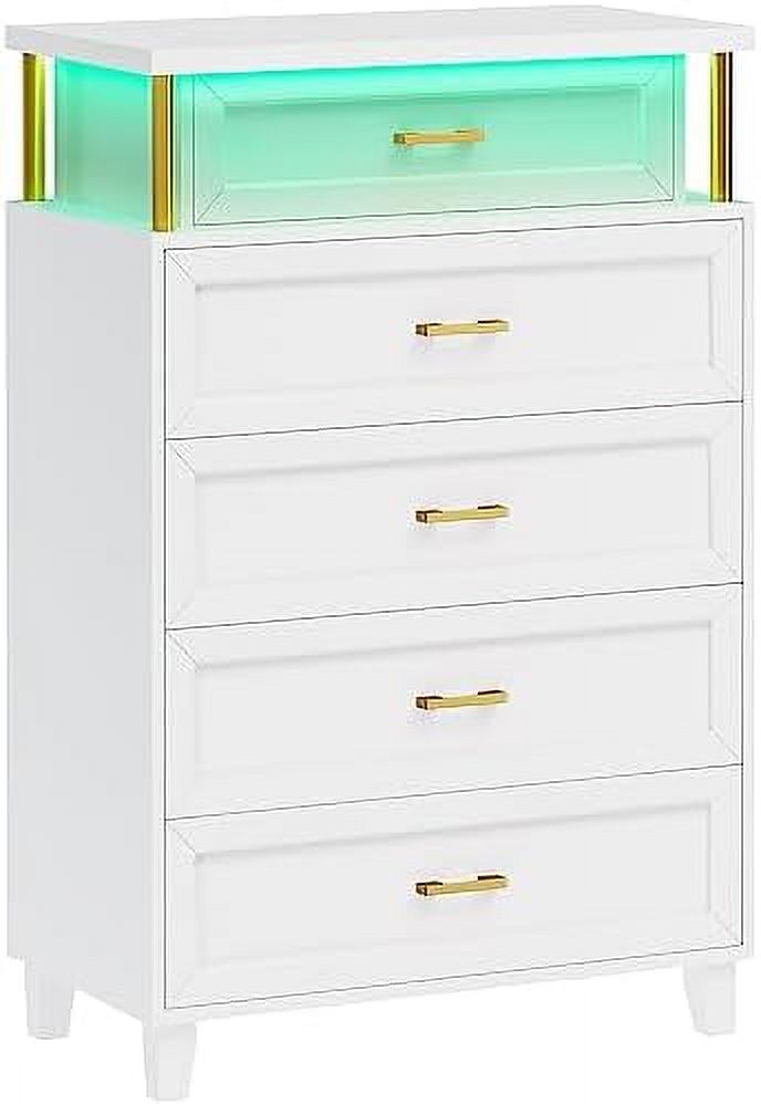 NLIBOOMLife Chest of Drawers with LED Light  Tall Dresser for Bedroom with 5 Drawers  Large Capacity  Cabinet  Wood Dresser for Bedroom  Living Room  Closet  5 Drawers-white  (VD-Drawers
