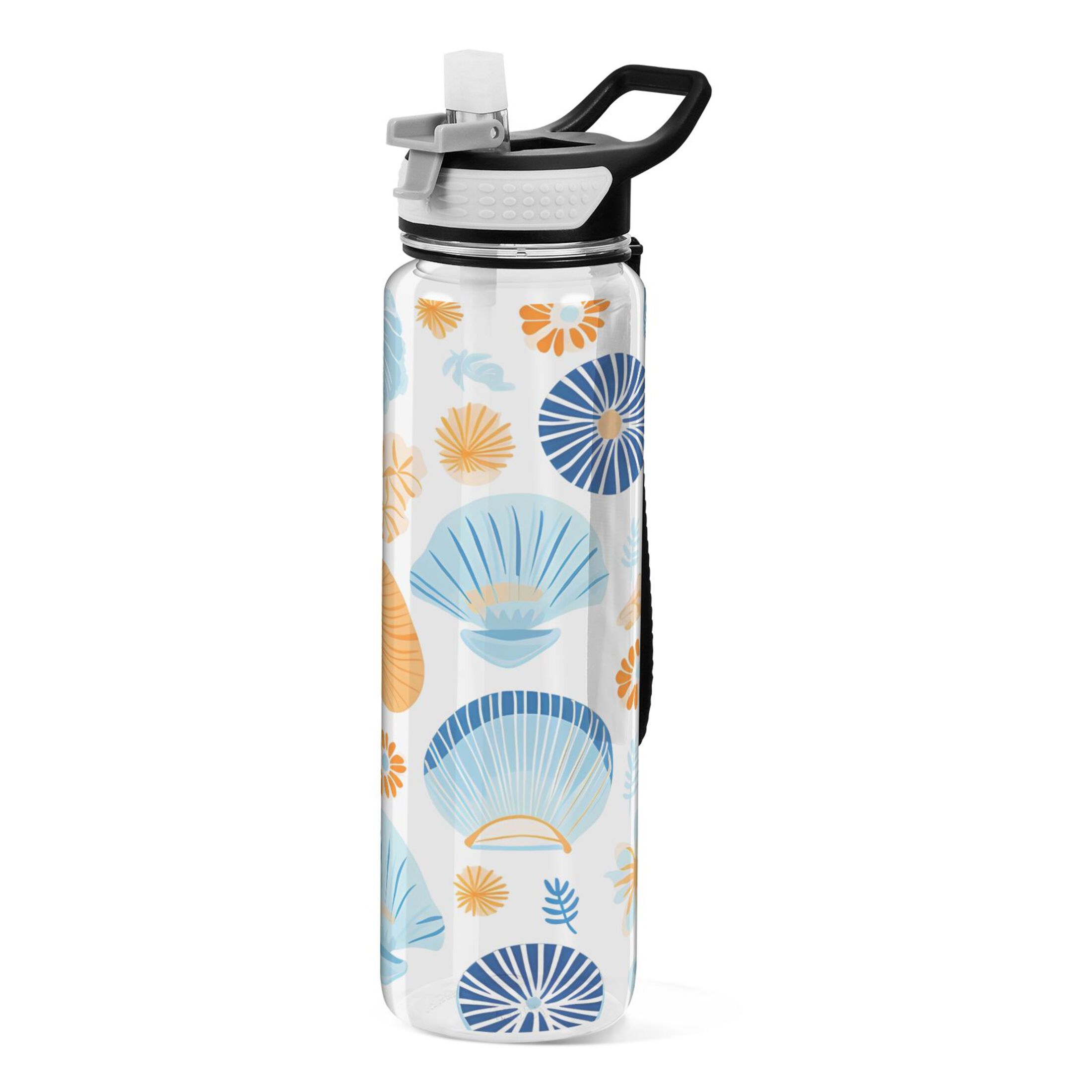 Seashells 32oz Water Bottles with Straw Tritan Leakproof Sports Bottle BPA Free Clear for Fitness Gym Swimming Cycling