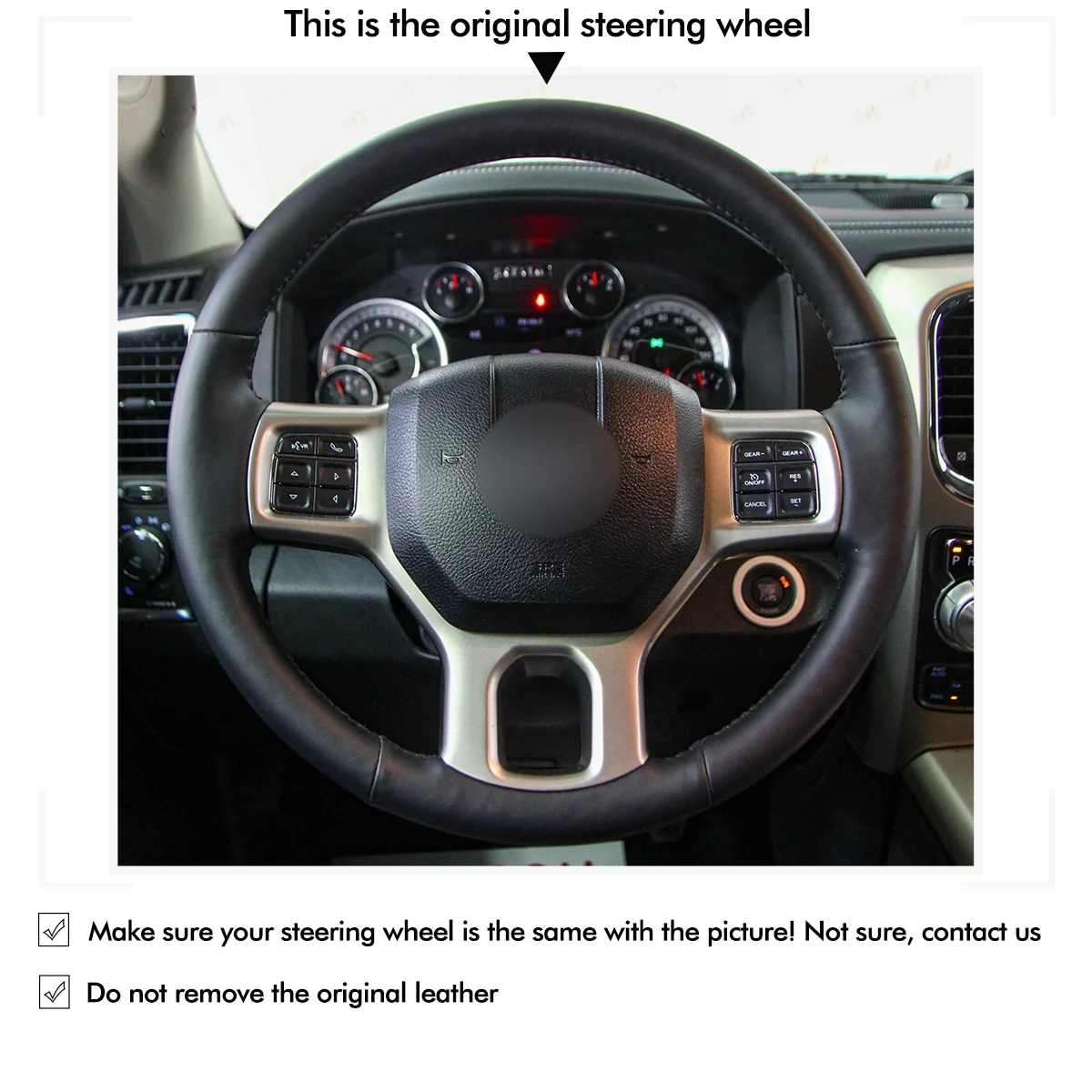 Mewant Car Steering Wheel Cover for Dodge RAM 1500 2500 3500 2012 2013-2018 Black Hand-Stitch