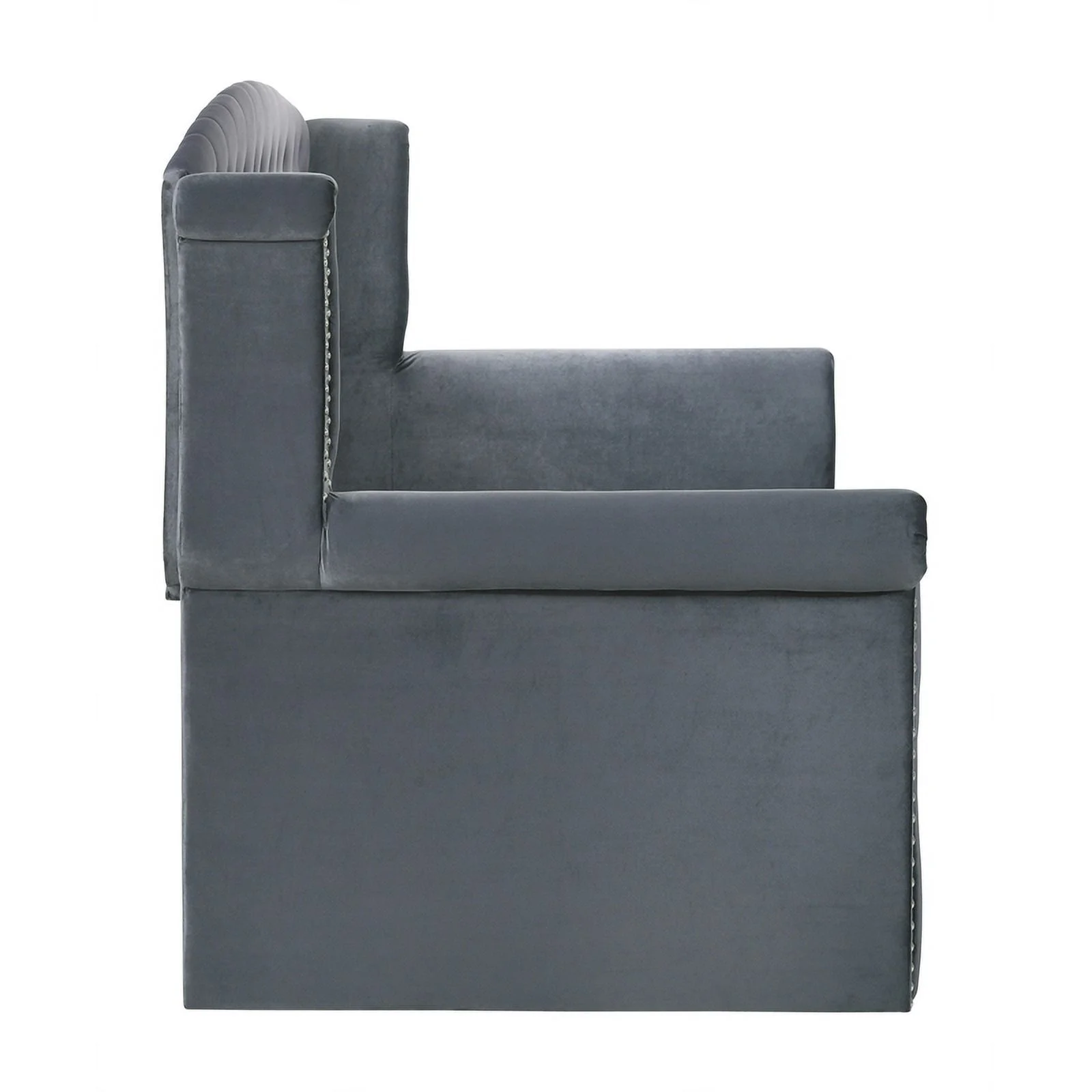 Maklaine Velvet Upholstered Tufted Twin Daybed with Trundle in Gray