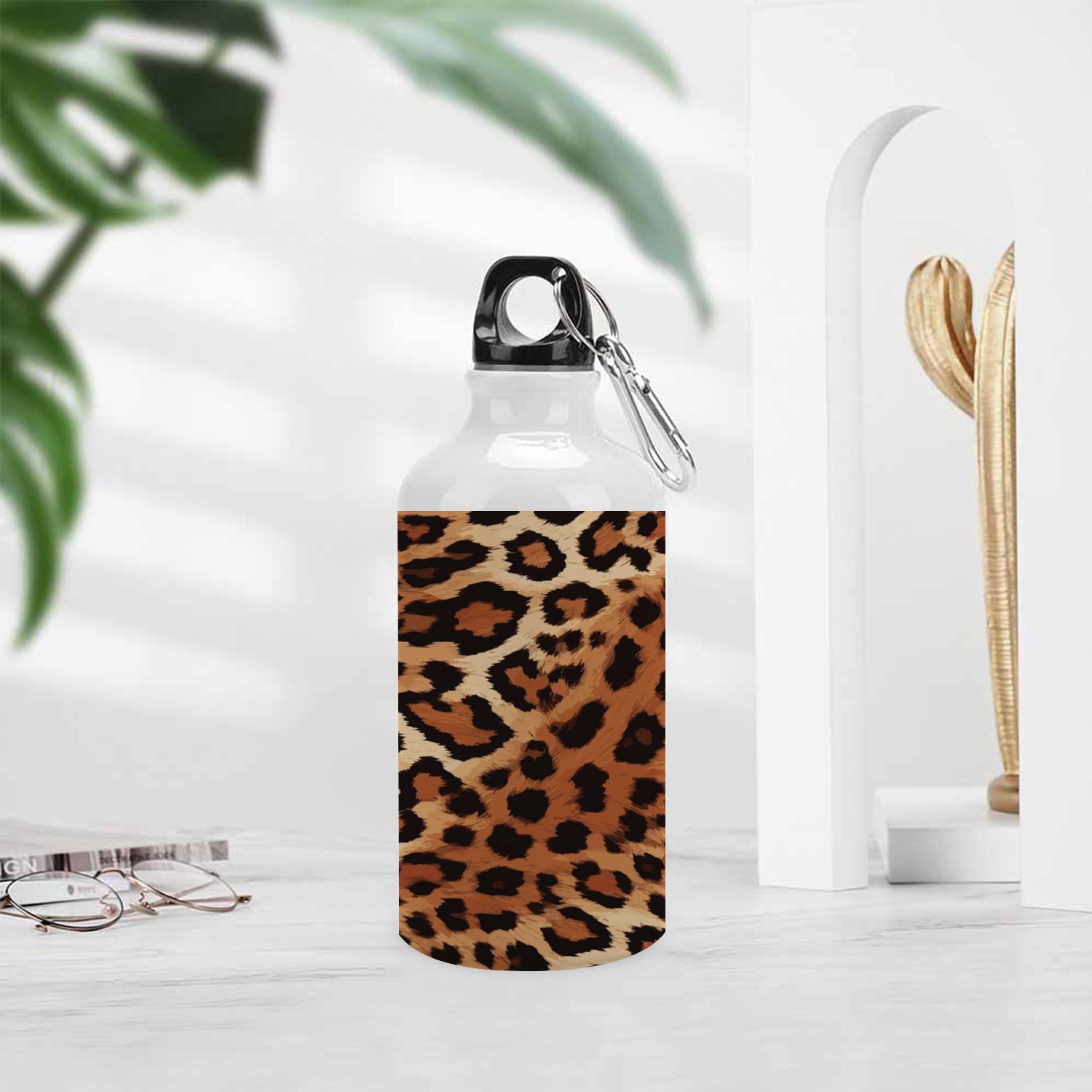 SKYSONIC 400ml Sport Aluminum Water Bottle,Leopard Skin,Sport Multipack Leak Proof Easy Carry Travel Bottle with Twist Cap for Gym Hiking Camping Running Bike Outdoor