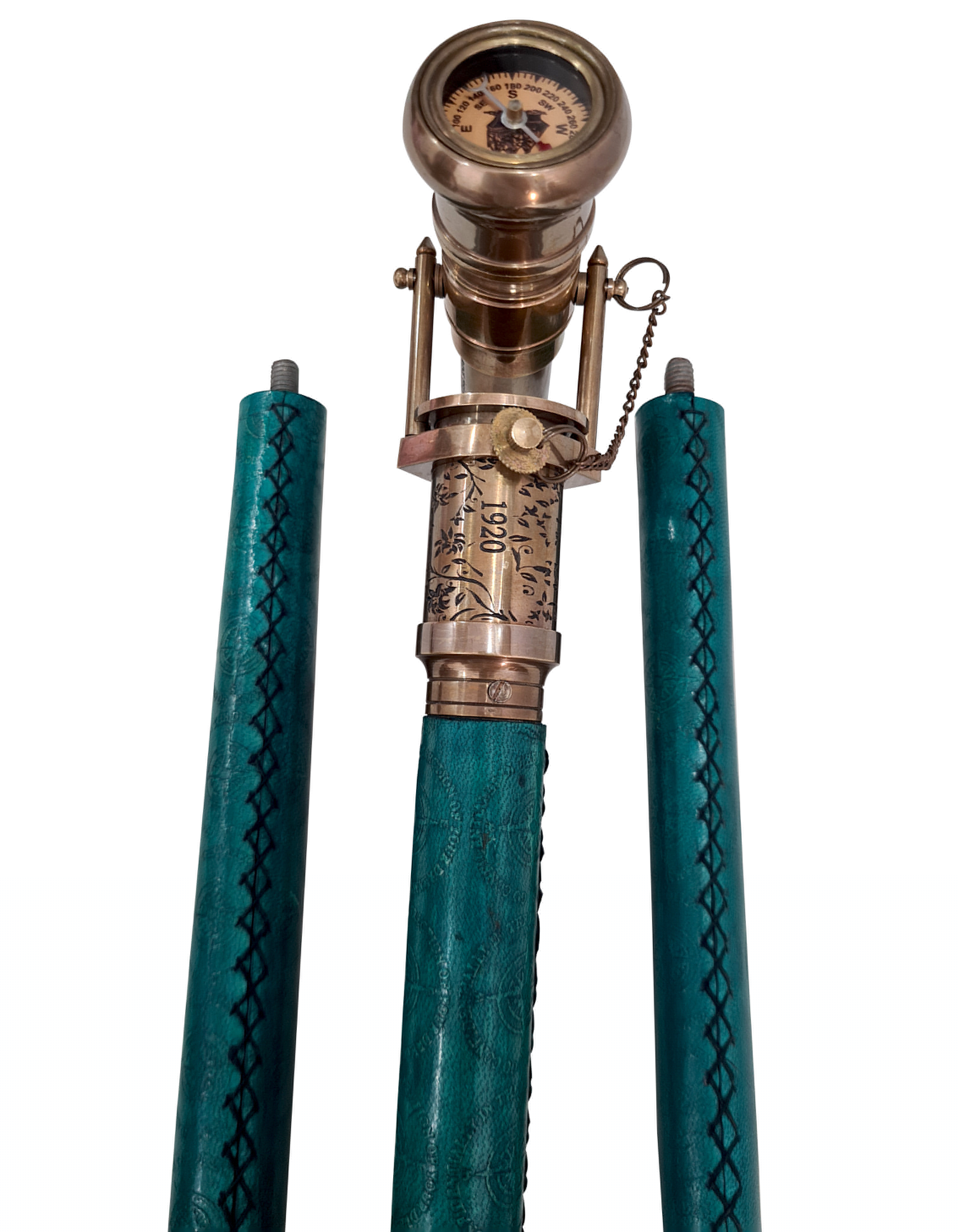 CollectiblesBuy  Vintage Handle Victorian Head Foldable Telescope Beautiful Nautical Antique Green Wooden Walking Stick Cane