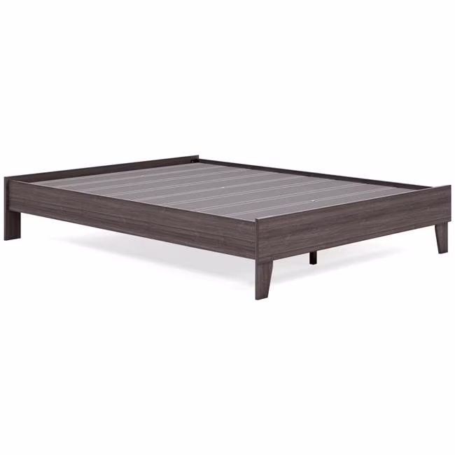 15.31 in. Zof Low Profile Footboard Rails Wood Platform Bed, Rustic Gray - Queen Size