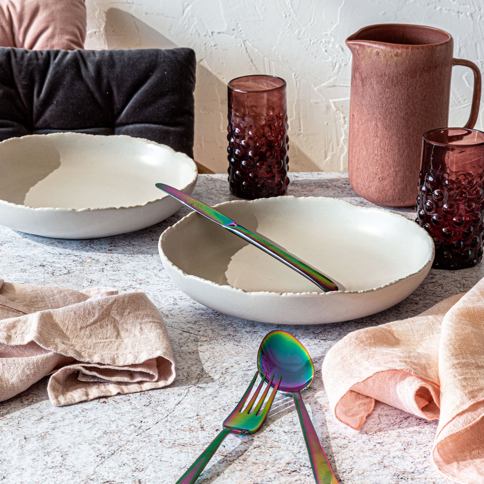 Over and Back Set of 4 Beige Stoneware Dinner Bowls