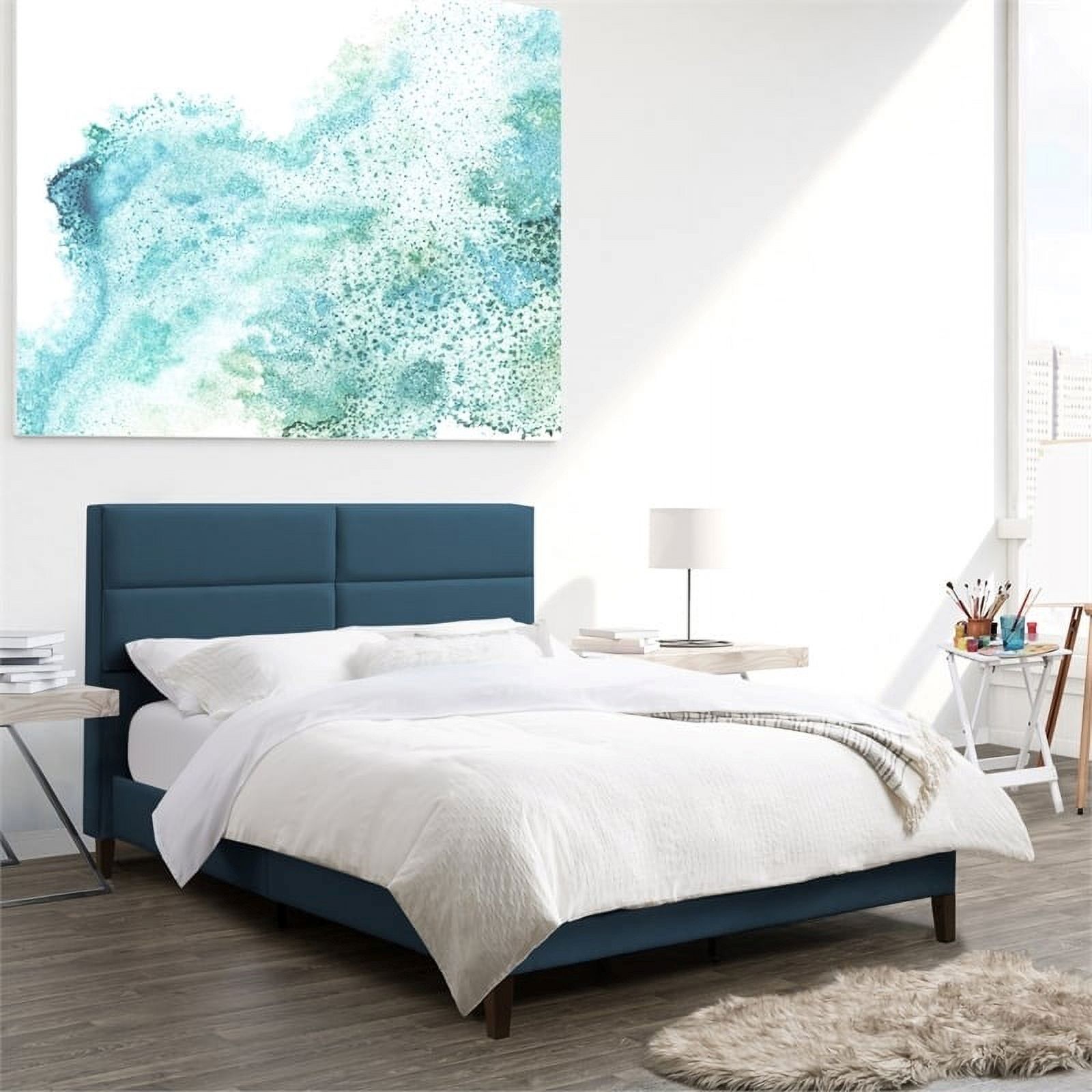 Atlin Designs Upholstered Modern Fabric Double/Ful Panel Bed in Ocean Blue