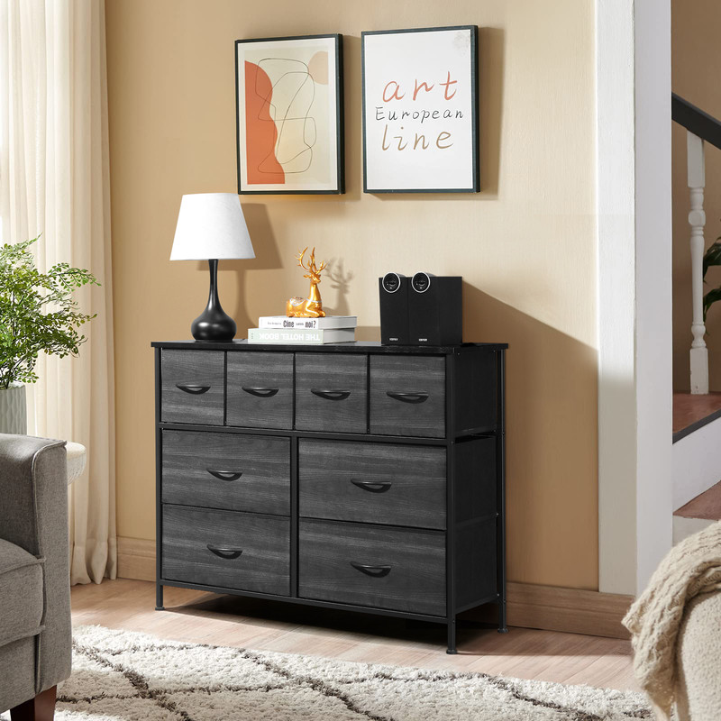 YLCW Dresser for Bedroom with 8 Drawers, Wide Chest of Drawers, Fabric Dresser, Storage Organizer Unit with Fabric Bins for Closet, Living Room, Hallway, Dark Grey