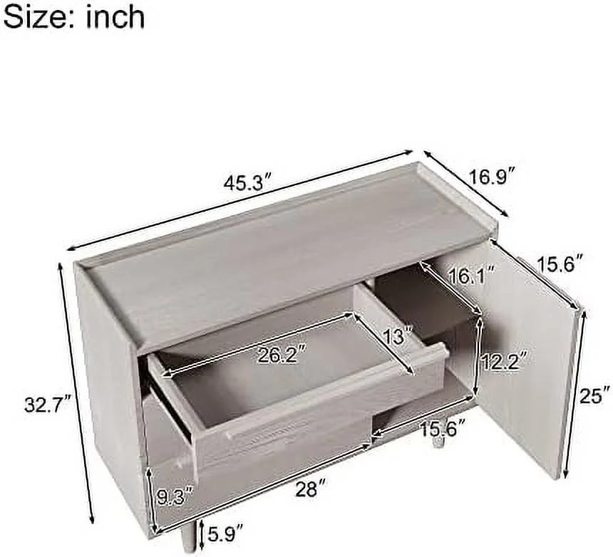 TJUNBOLIFE 3-Drawer Dresser with Cabinet  Chest for Bedroom  Nursery Dresser Organizer Wood Dresser of Drawers for Bedroom with Three Drawers Modern Gray  Cabinet