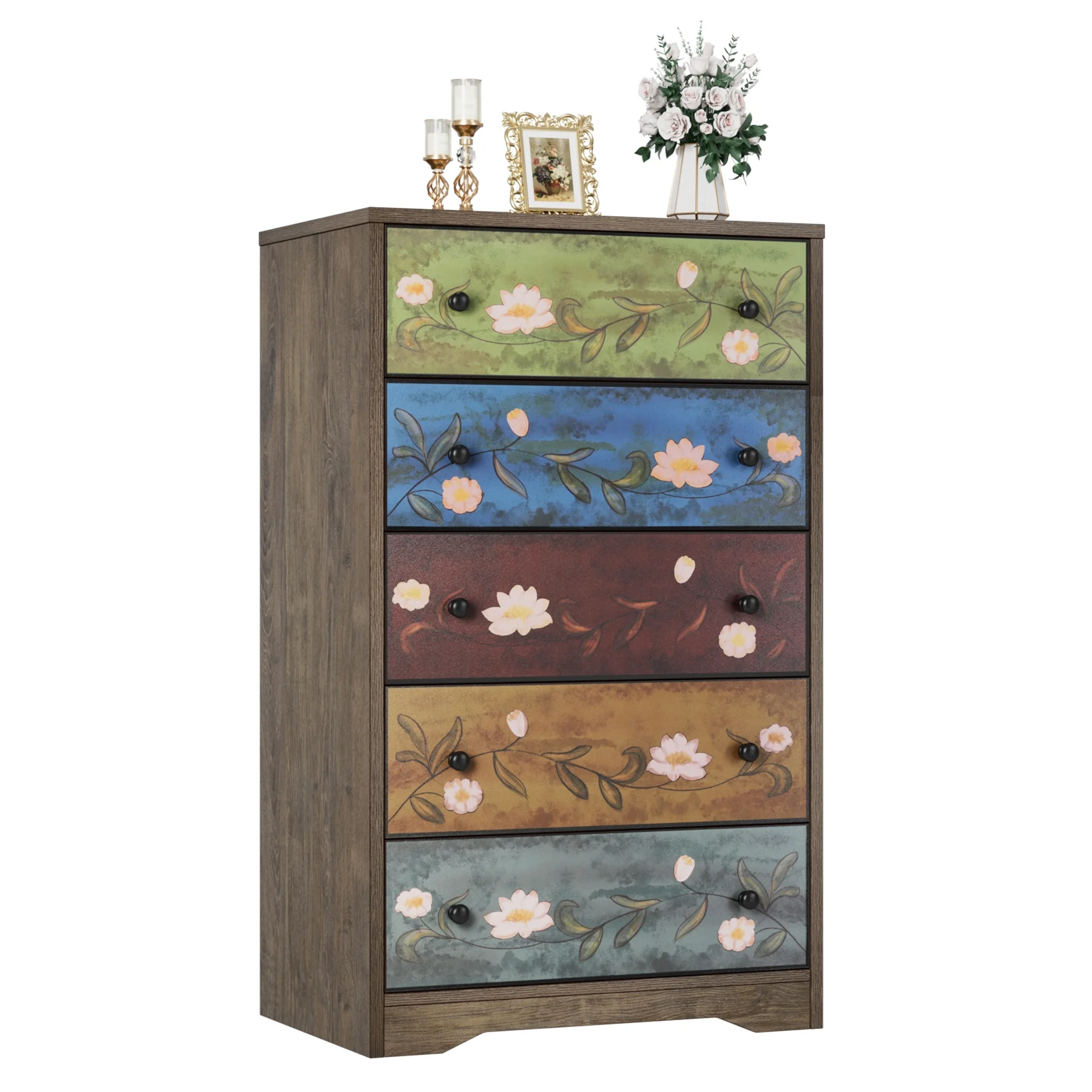 Homfa 5 Drawer Dresser for Bedroom, Boho Accent Dresser Chest of Drawers for Entryway Living Room