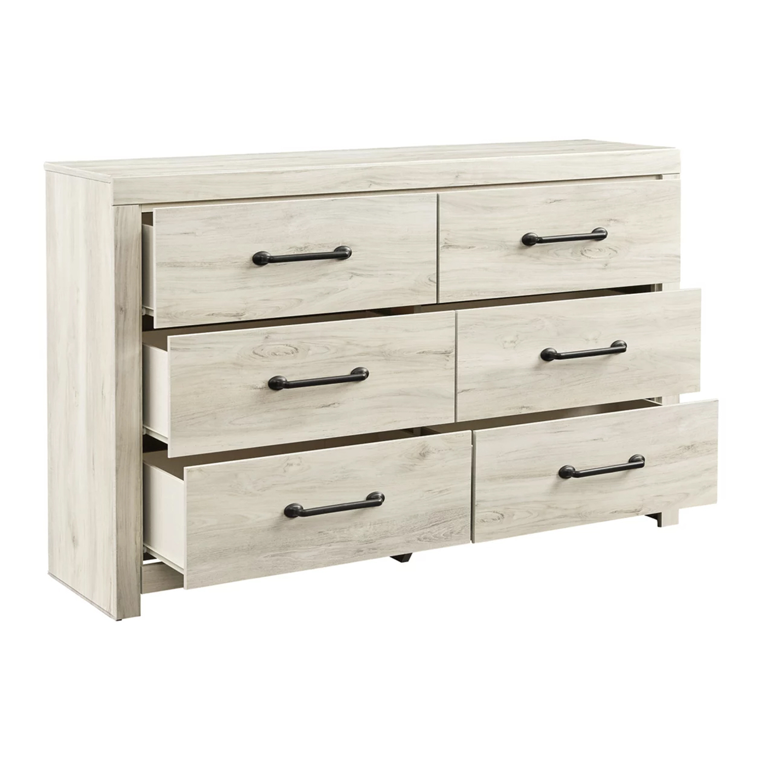 Grained Wooden Dresser with 6 Drawers and Bar Pull Handles, Antique White