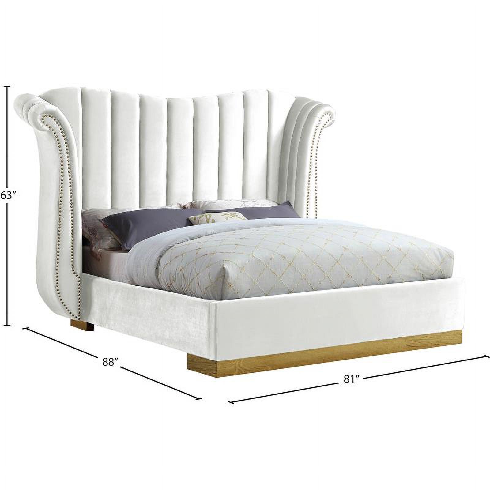 Maklaine Contemporary Solid Wood and Velvet Queen Bed in White