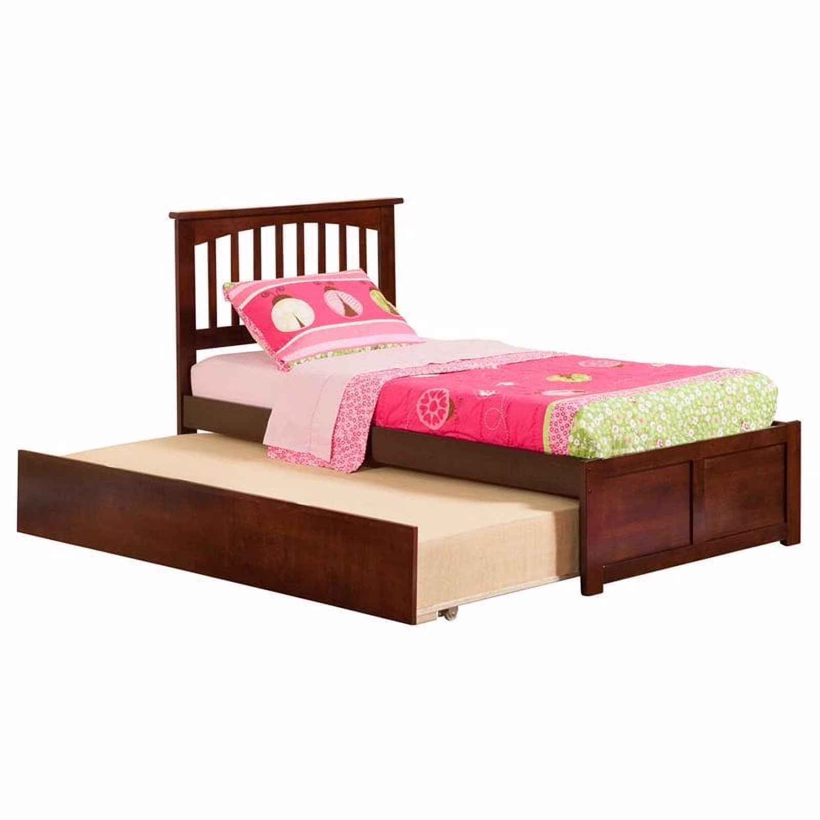 Leo & Lacey Farmhouse Solid Wood Urban Twin Trundle Platform Bed in Walnut