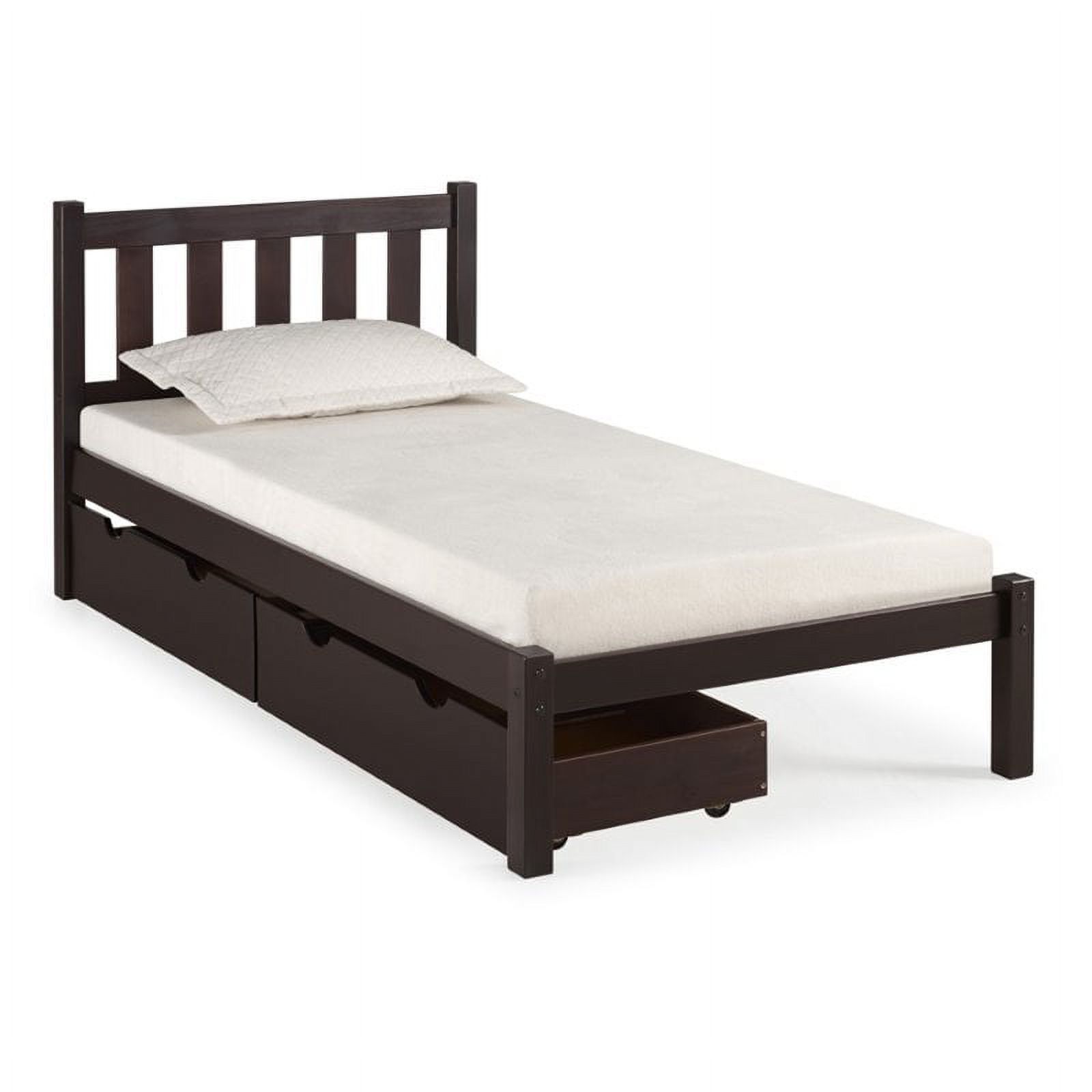 Rosebery Kids Twin Wood Platform Bed with Storage Drawers in Espresso