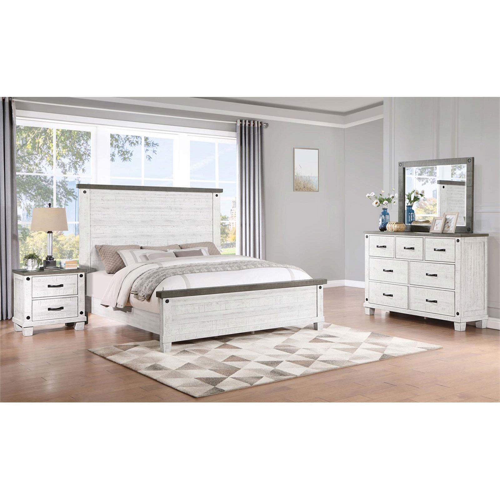Pemberly Row 4-piece Wood Eastern King Bedroom Set Distressed Gray and White