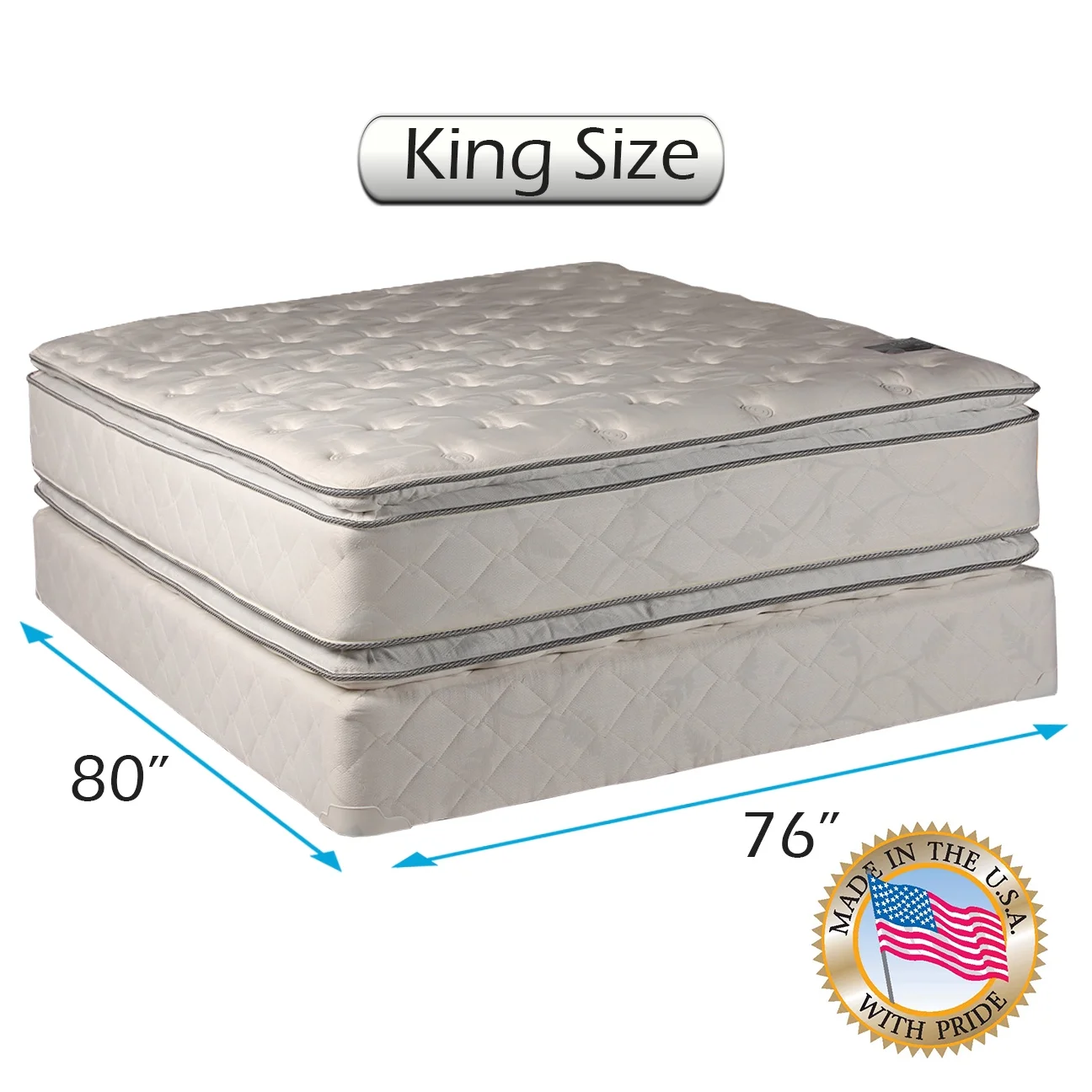 Natural sleep - Medium Soft PillowTop Mattress and Box Spring Set (King Size) Double-Sided Sleep System with Enhanced Cushion Support- Fully Assembled, Back Support, Longlasting by Dream Solutions USA