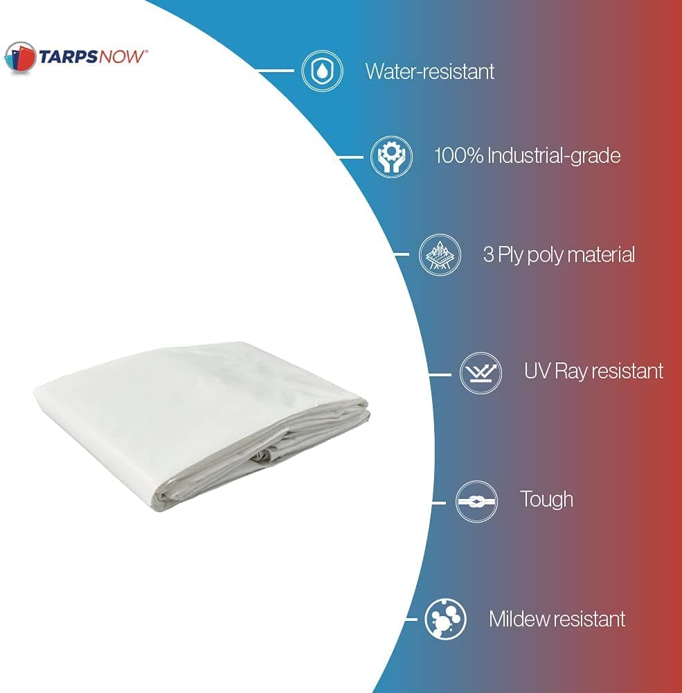 Tarps Now Waterproof Poly Tarps, 12 Mil Heavy Duty Tarp - White (6’x8’)