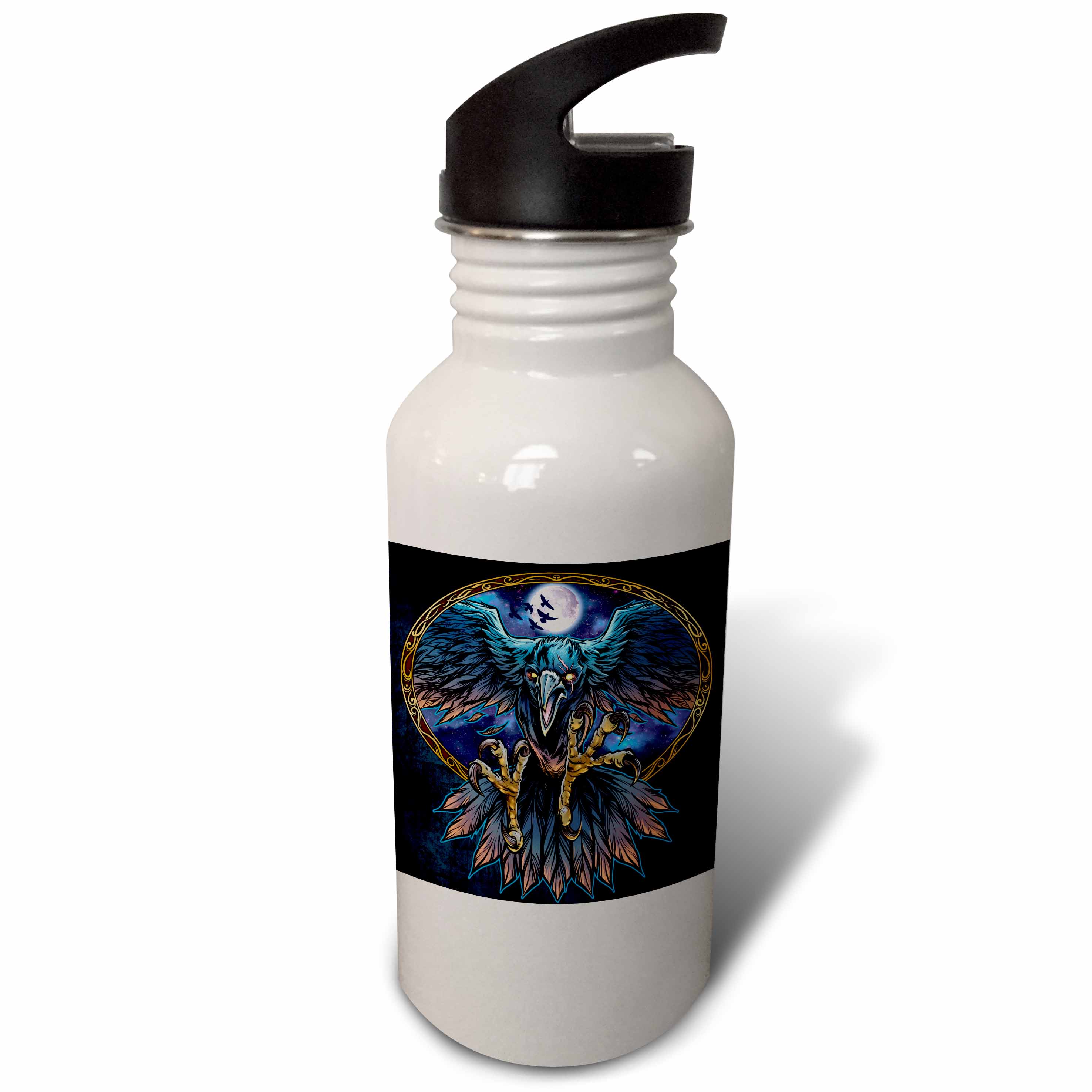 A raven flies with a full moon to its back Flip Straw 21oz Water Bottle wb-295919-2