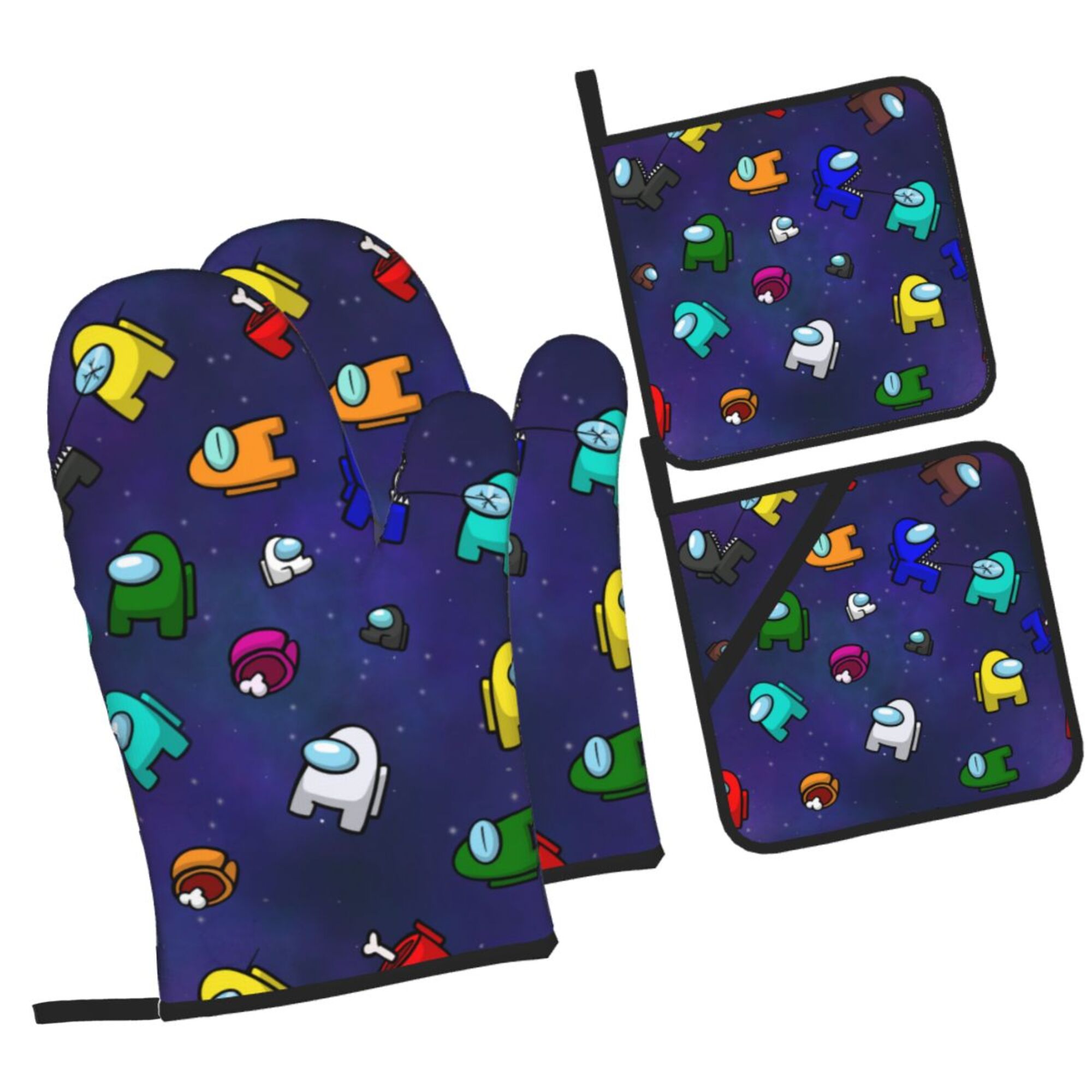 ZICANCN Oven Mitts and Pot Holders Sets,Funny Astronaut Baking Sets Kitchen Heat Resistant 4 Pieces