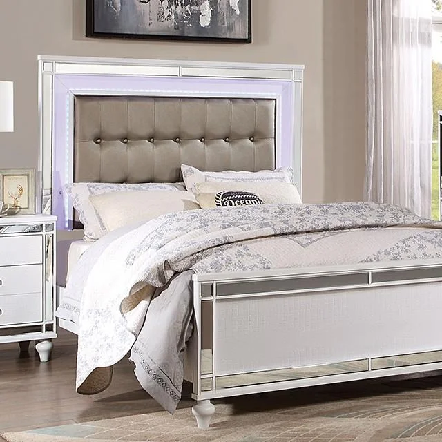 Contemporary White Solid Wood Queen Bedroom Set 3pcs FOA CM7977WH Brachium