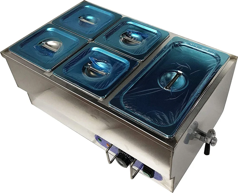 PreAsion 5-Pot Food Soup Warmer Steam Table Canteen Kitchen Buffet Heat Commercial