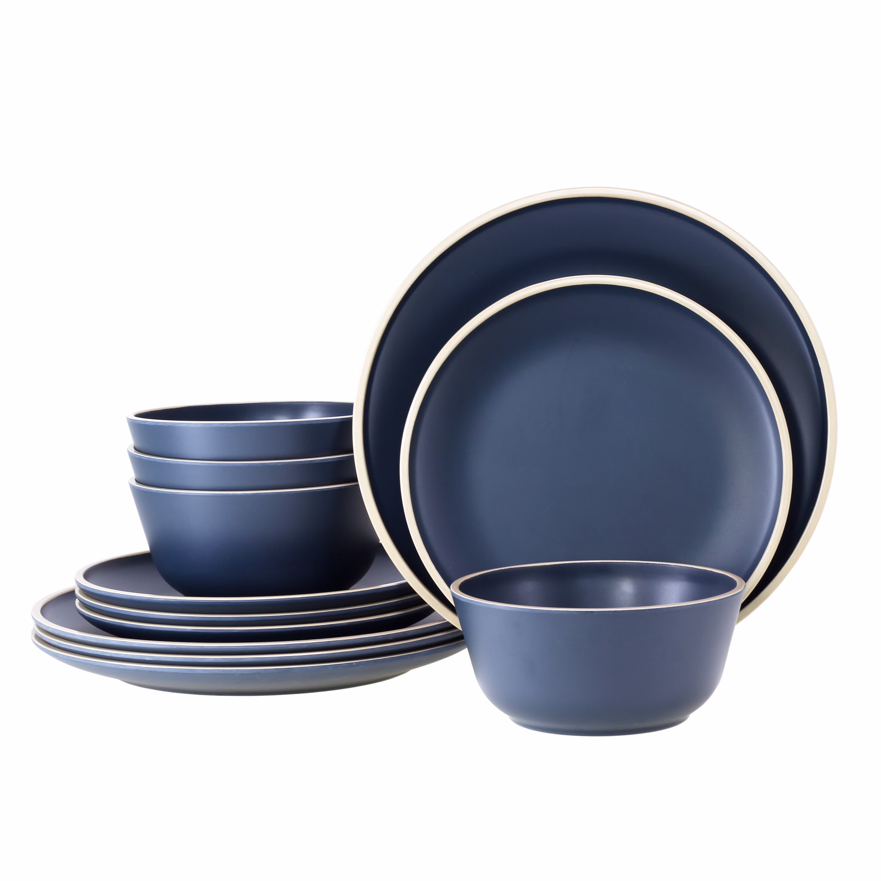 12 Pcs Melamine Plates and Bowls Sets, Dinnerware Sets for 4,Nautical Dinnerware Sets, Dishwasher Safe, BPA Free, Suitable Indoor and Outdoor Use (Navy Blue)