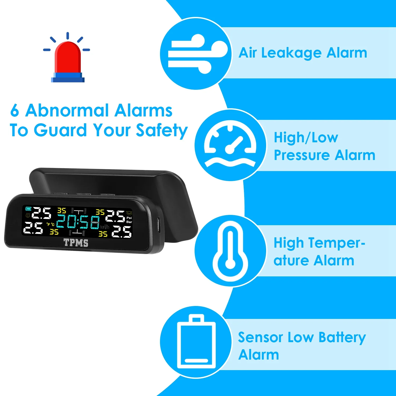 iMounTEK Tire Pressure Monitoring System, Wireless Solar TPMS with Built-in Sensors Temperature Alarm for Car SUV Sedan RV