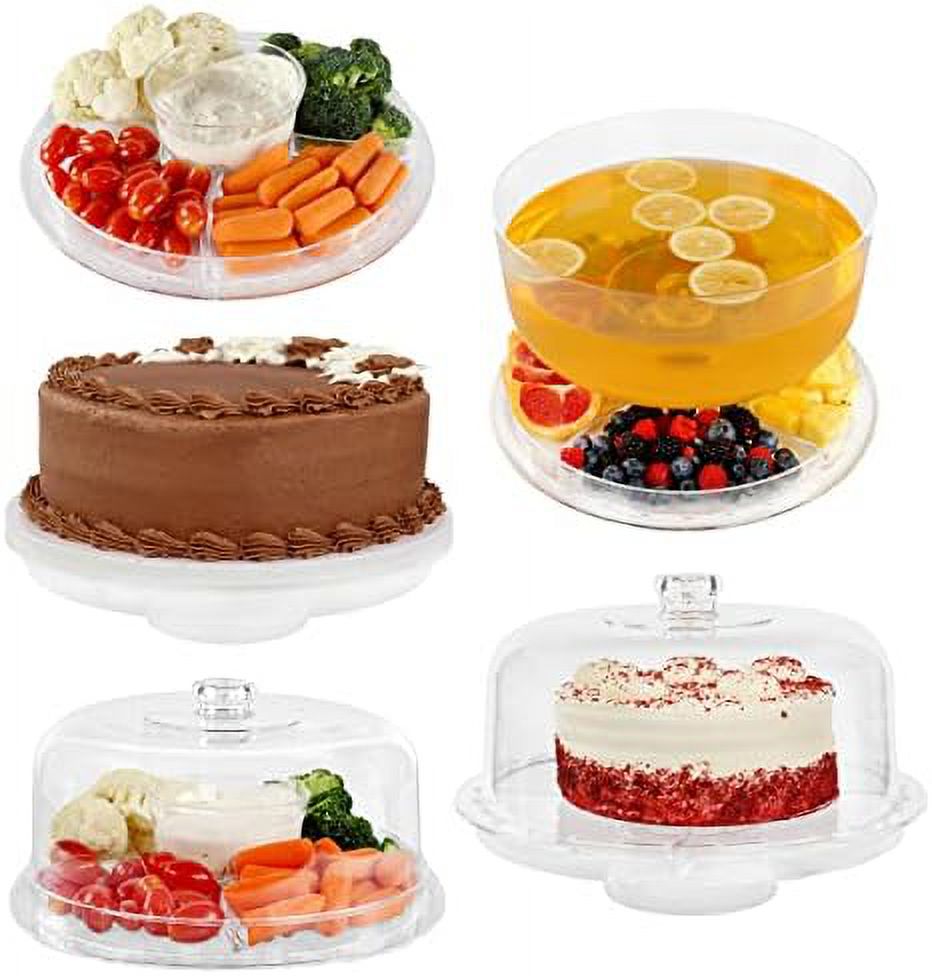 Clear Cake Stand With Dome Cover Lid - 12In Multi-Function Cake Plate Serving Platter And Punch Bowl Set