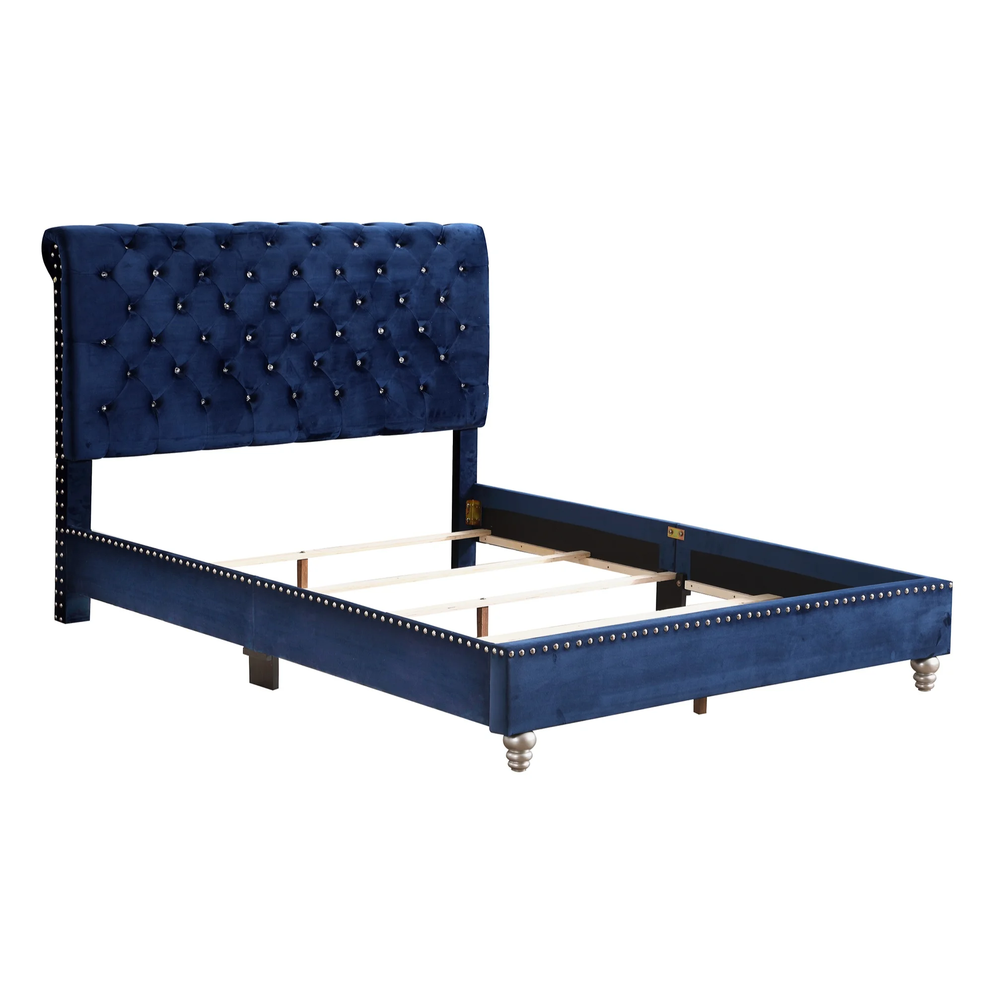 Passion Furniture Maxx Navy Blue Tufted Upholstered Full Panel Bed