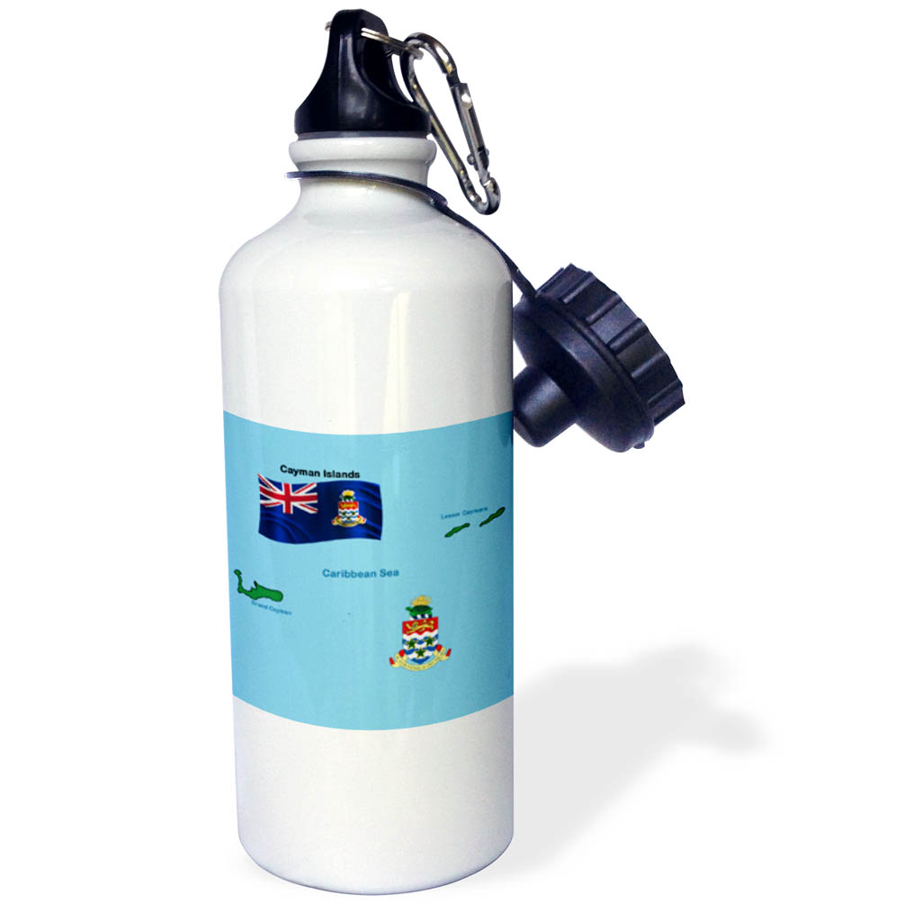 Flag and Map of Cayman Islands shoeing both Grand Cayman and Lesser Caymans and the Coat of Arms 21 oz Sports Water Bottle wb-47679-1