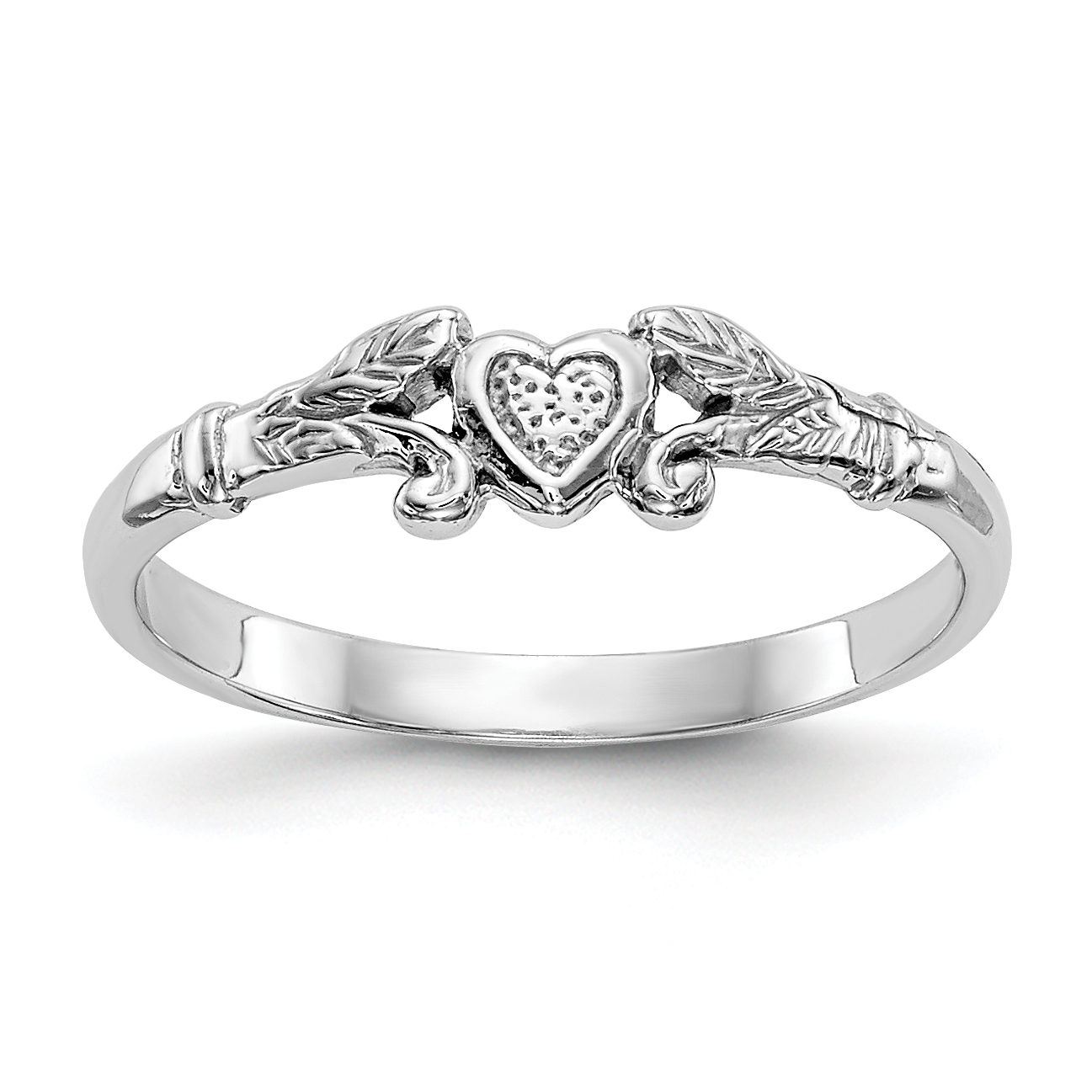 Saris and Things 10K White Gold Textured Mini Heart Baby Ring