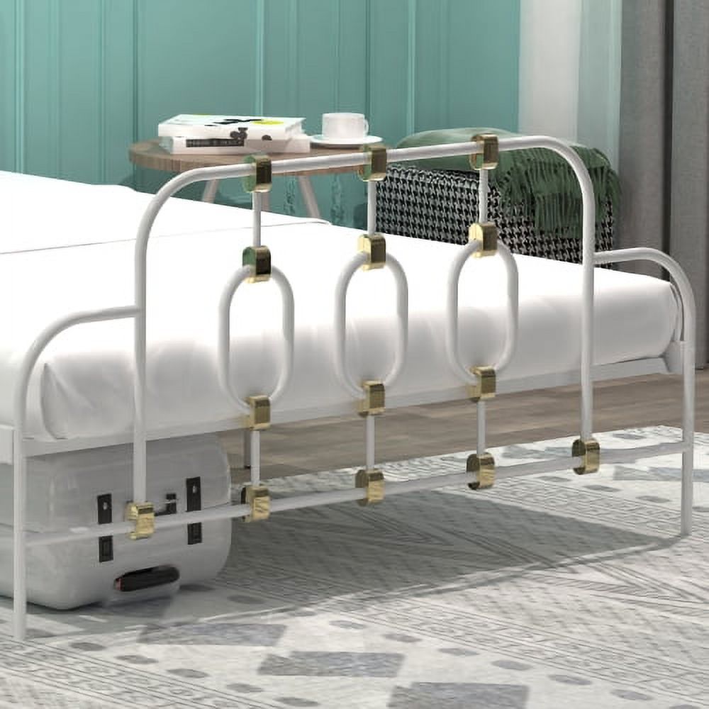 Metal Bed, White with Gold Details, Full