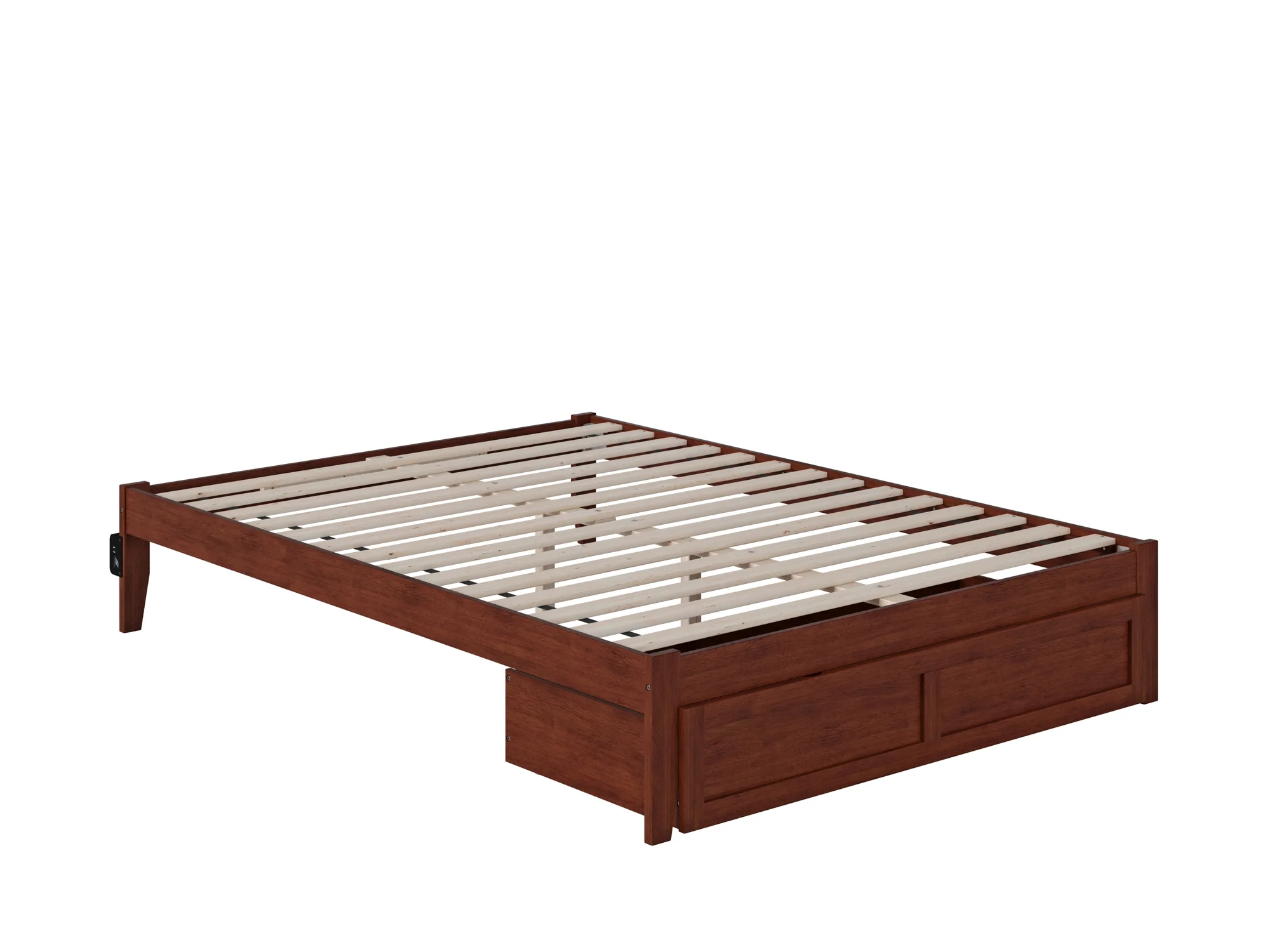 Colorado Queen Bed with Foot Drawer in Walnut with USB Turbo Charger