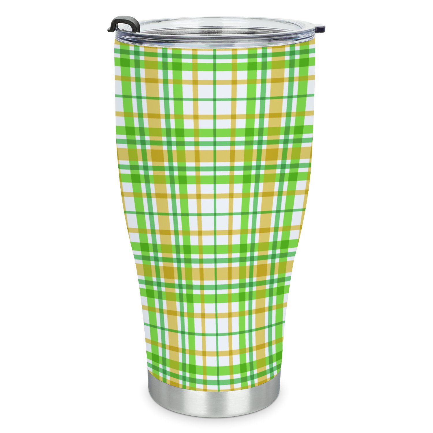 Hidove Stainless Steel Tumbler, Yellow and Green Plaid Design 30oz Leak Proof & Stainless Steel Bottle for Hot & Cold Drinks - Coffee Travel Mug, Water Metal Canteen, Thermal Cup
