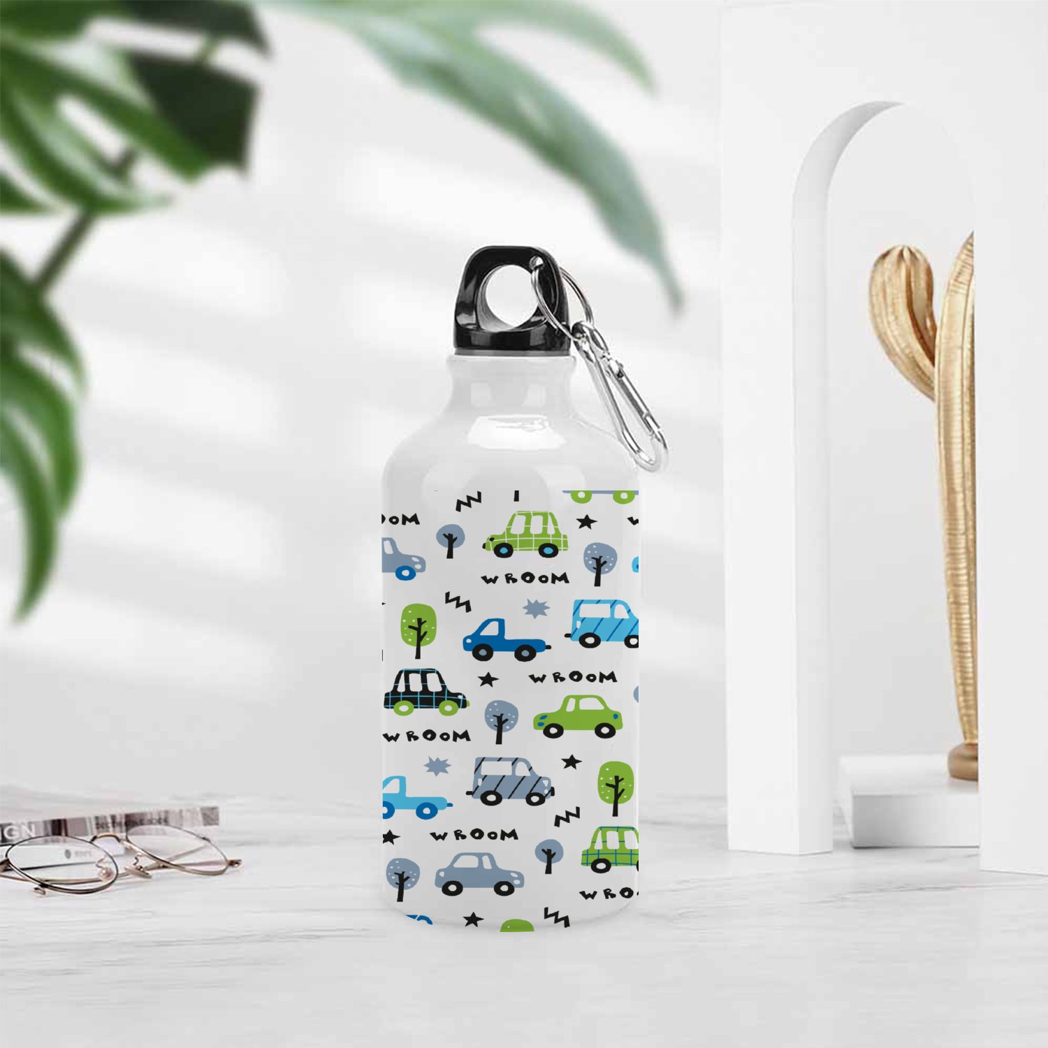 GZHJMY Sports Water Bottles, Green Toy Car Large Capacity Aluminium Portable Leakproof Lightweight Drink Bottles for Fitness and Outdoor Enthusiasts