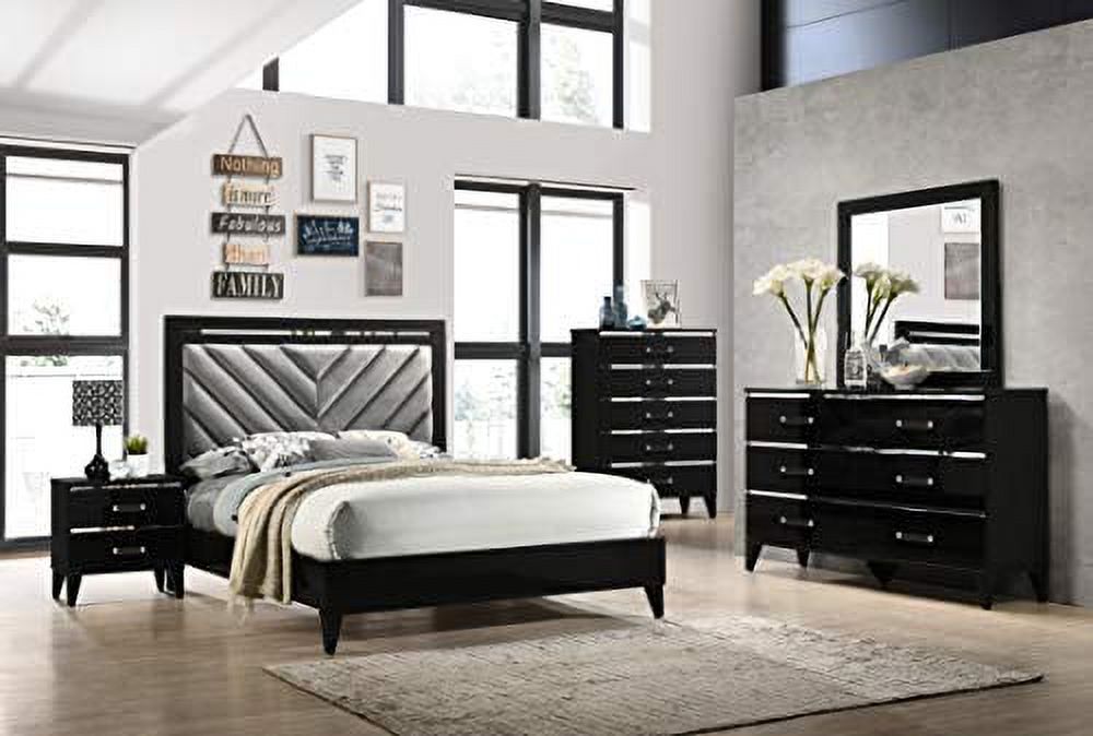 Kings Brand Furniture Madison 6-Piece Queen Size Black Bedroom Set. Bed, Dresser, Mirror, Chest & 2 Nightstands