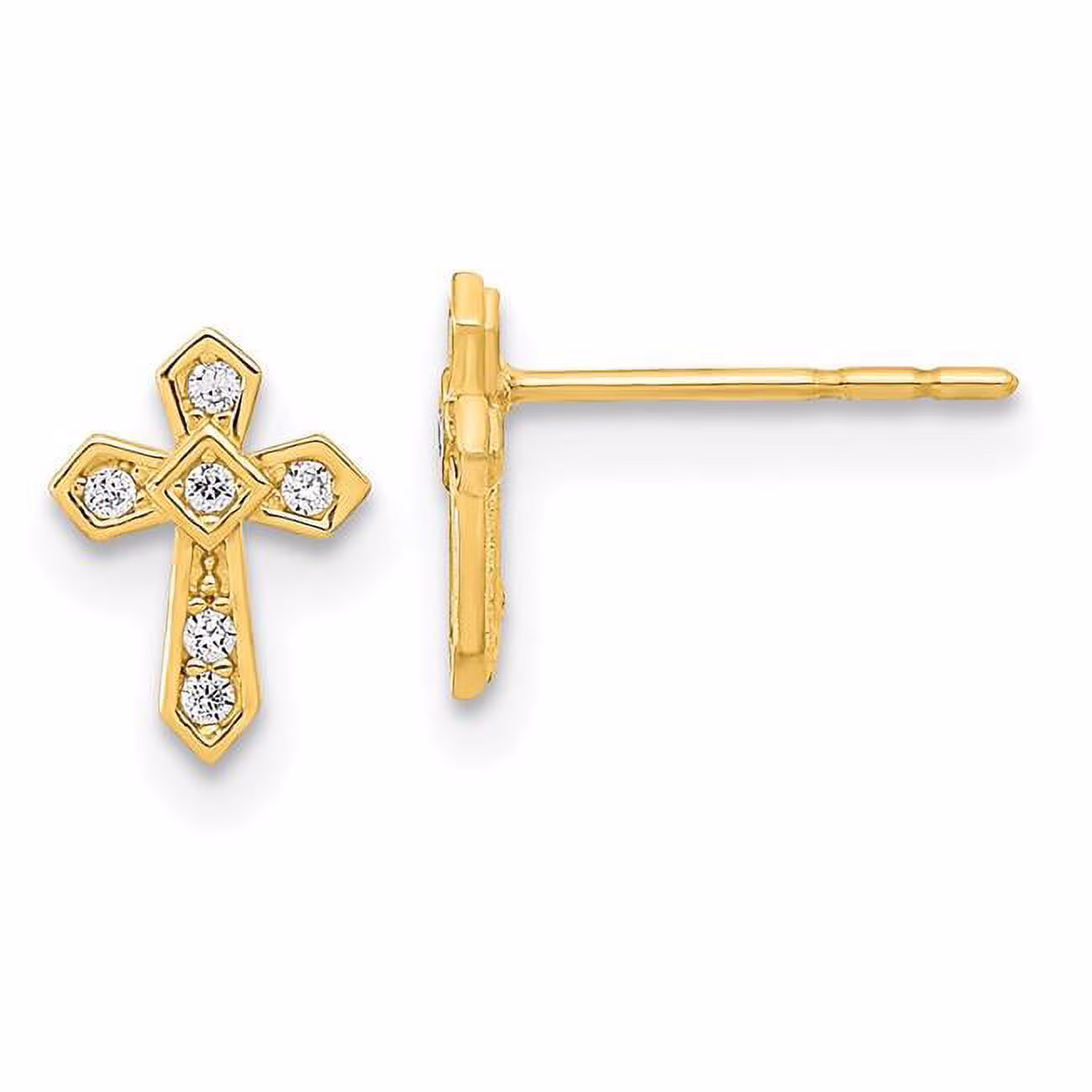Finest Gold 14K Yellow Gold Madi K Polished Cross CZ Post Earrings