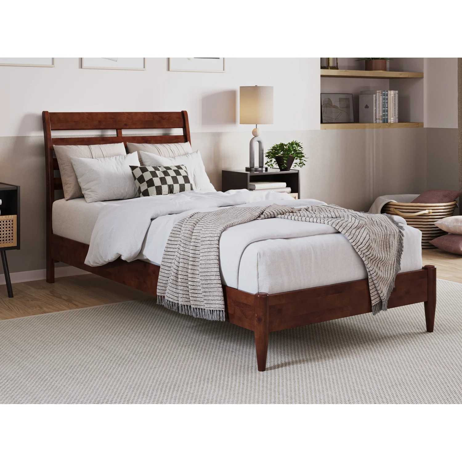 Savannah Twin XL Wood Low Profile Platform Bed in Walnut
