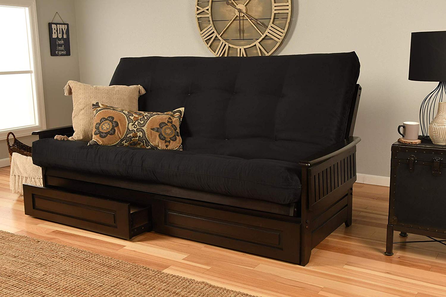 Kodiak Furniture Phoenix Futon with Suede Fabric Mattress in Black/Espresso